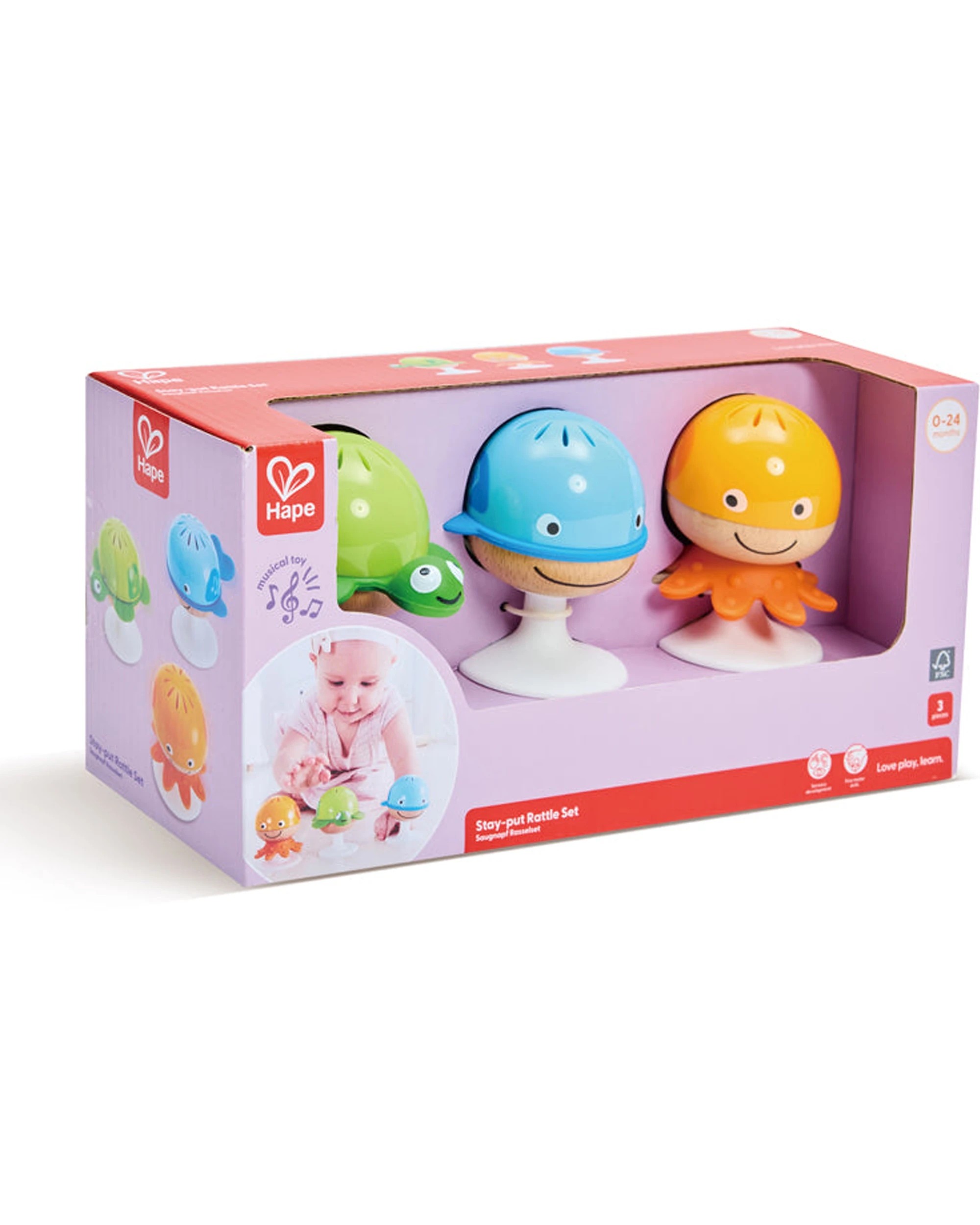 2 Hape Stay-Put Rattle Set Baby Play Toy With Suction Cups - Multi, 2 of 3