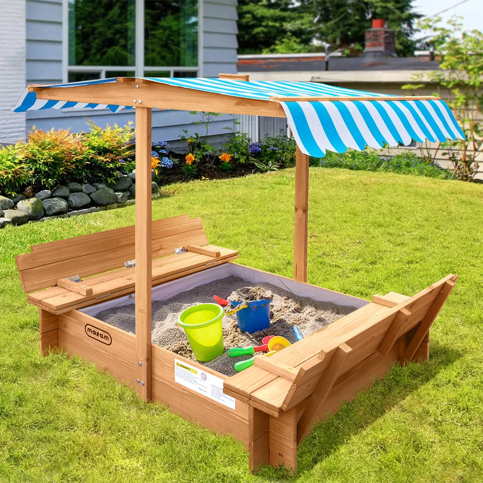 3 Mazam Kids Sandpit Outdoor Toys Wooden Sandbox Beach Play Box Children Canopy
 - multi, 3 of 10