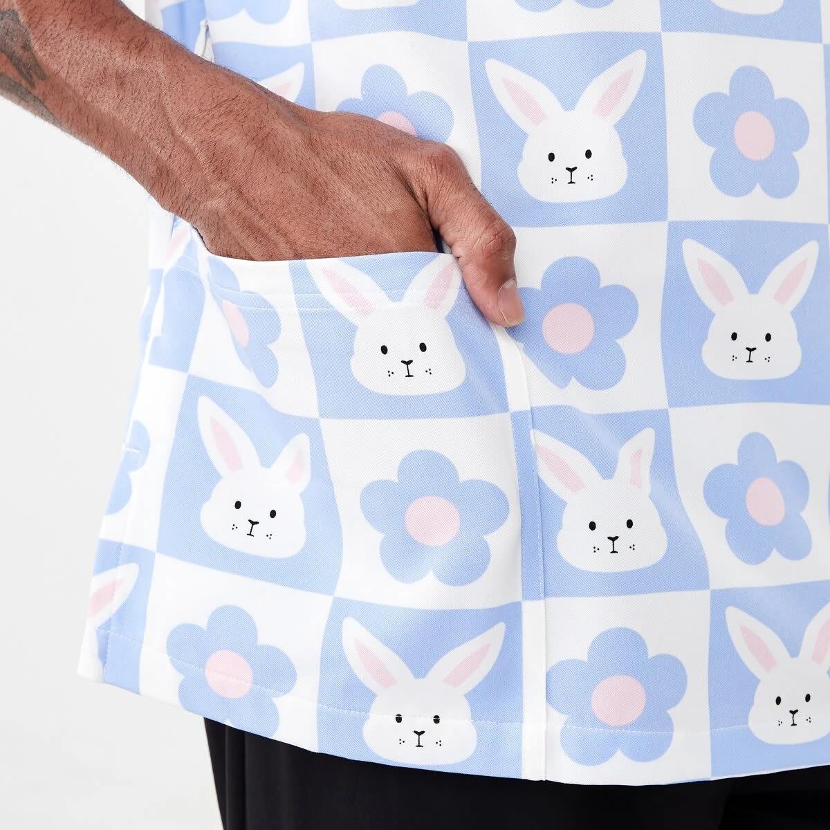 7 Work Short Sleeve Print Scrub Top Bunny Chk, 7 of 7