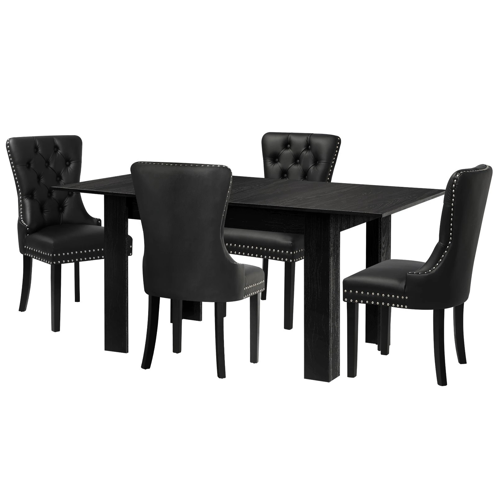 1 Oikiture 160cm Extendable Dining Table With 4pcs Pu Leather Dining Chairs
 - Black, 1 of 10