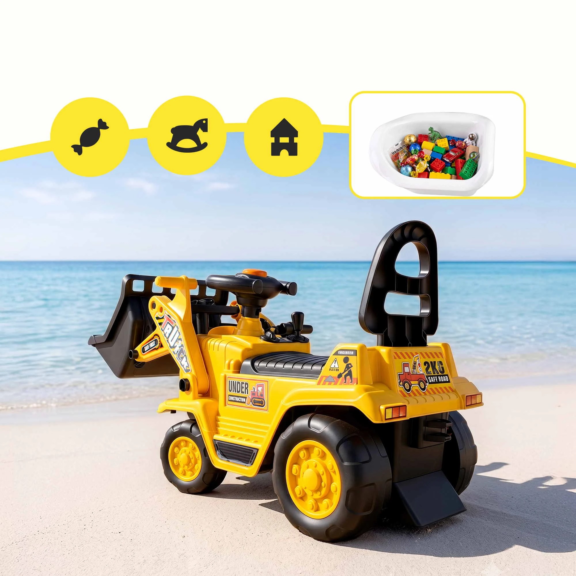 6 Keezi Kids Ride On Toy Car Bulldozer and Digger with Helmet Outdoor Sandpit Toys Yellow - Yellow, 6 of 9