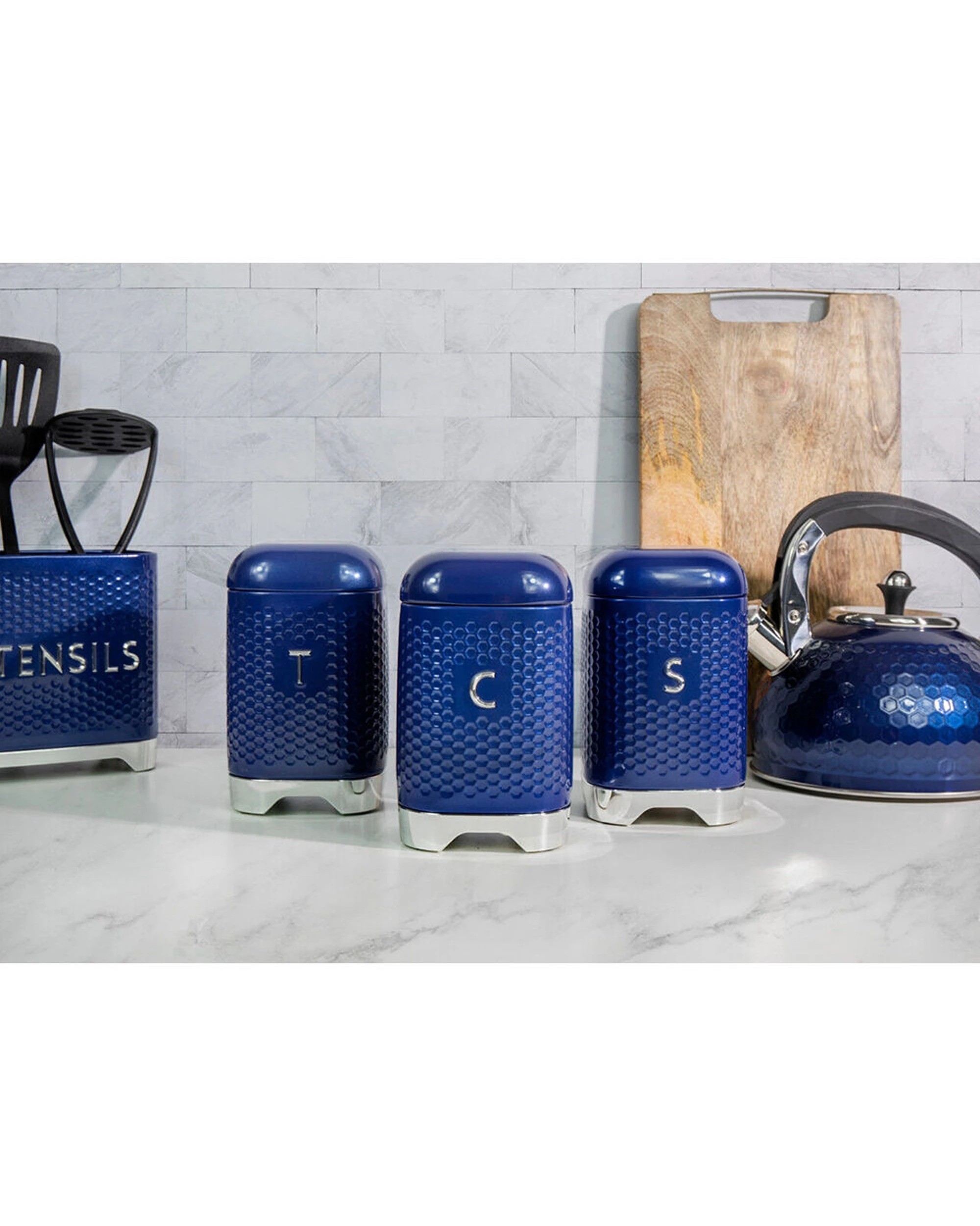 3 Kitchen Craft Lovello Carbon Steel Retro Coffee Canister With Geometric Finish Midnight Navy - Blue, 3 of 4