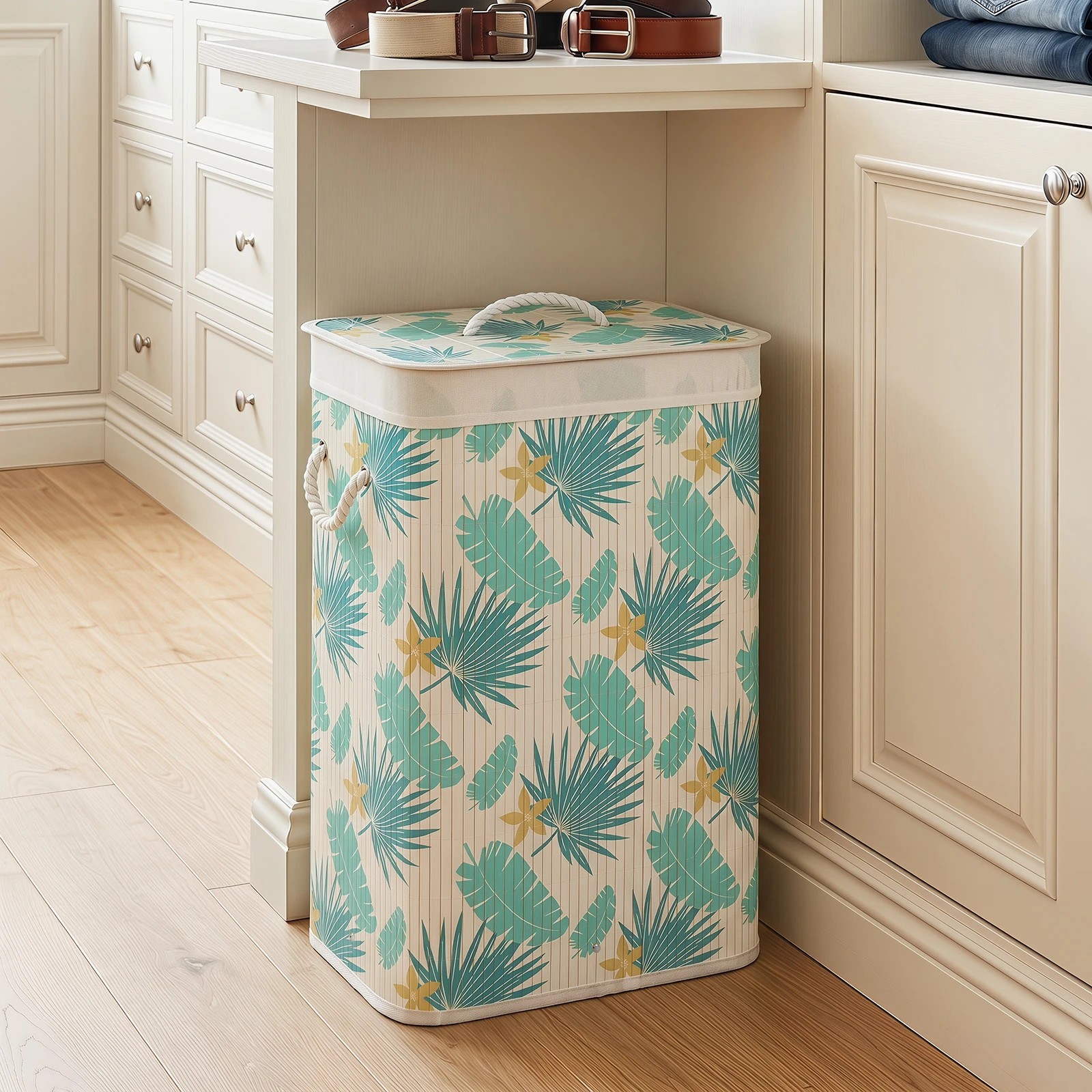 4 Costway 72L Bamboo Laundry Hamper w/Removable Liner Clothes Hamper Rainforest Pattern, 4 of 5