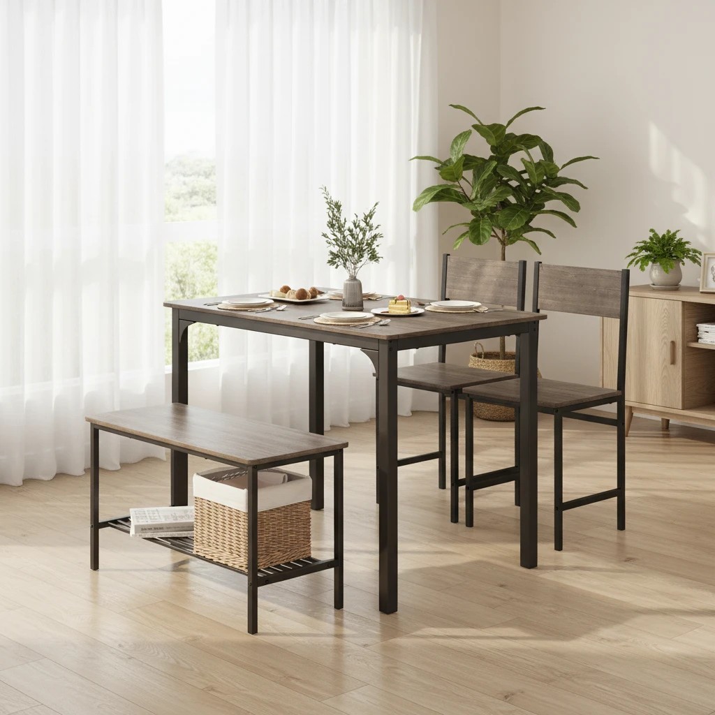 2 Costway 4PCS Dining Table Set Metal Frame Kitchen Breakfast Table Set w/Storage Rack - Grey, 2 of 4