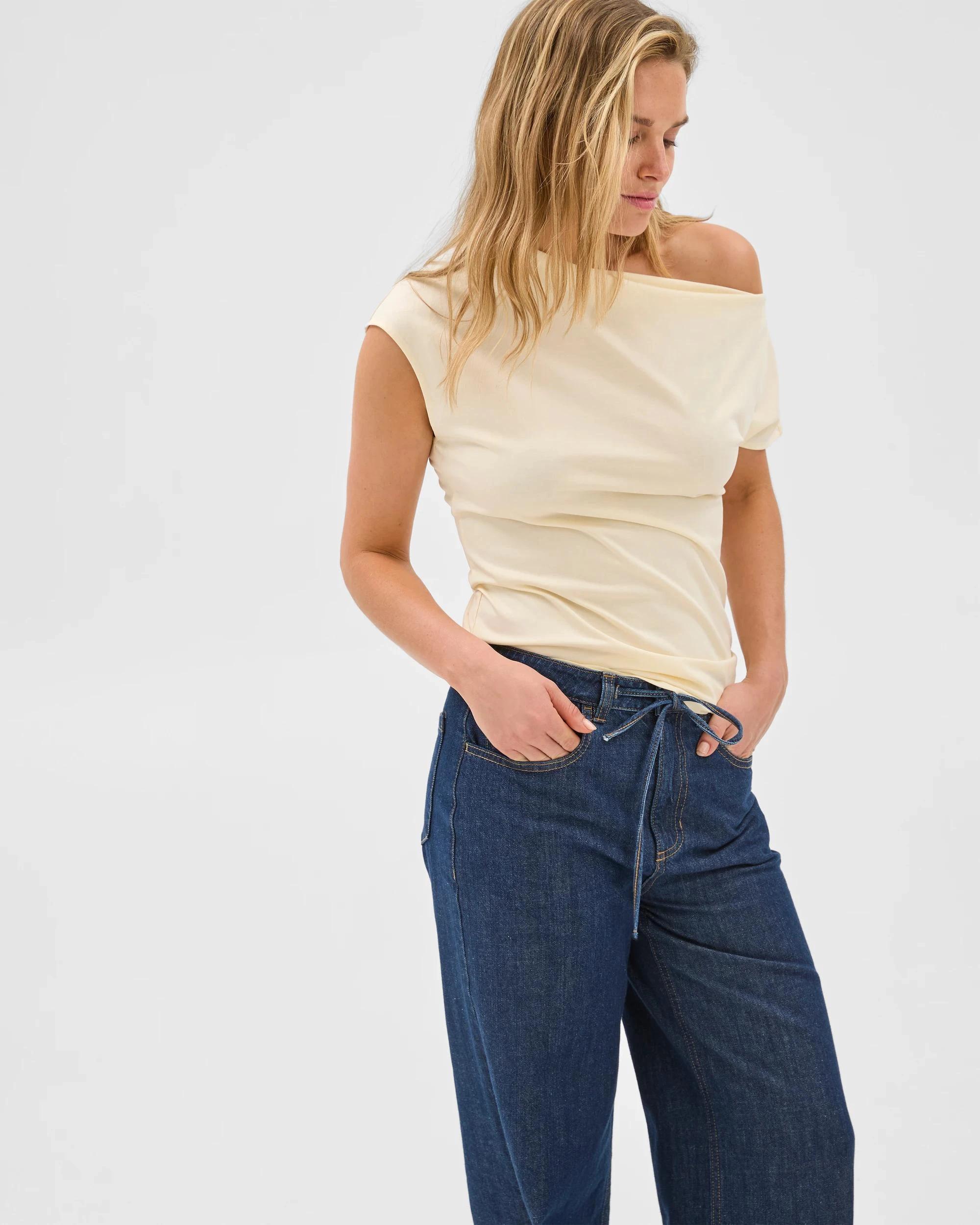 2 Australian Cotton Blend Slouchy Asymmetrical T-Shirt - Lily Loves LEMON MERINGUE, 2 of 6