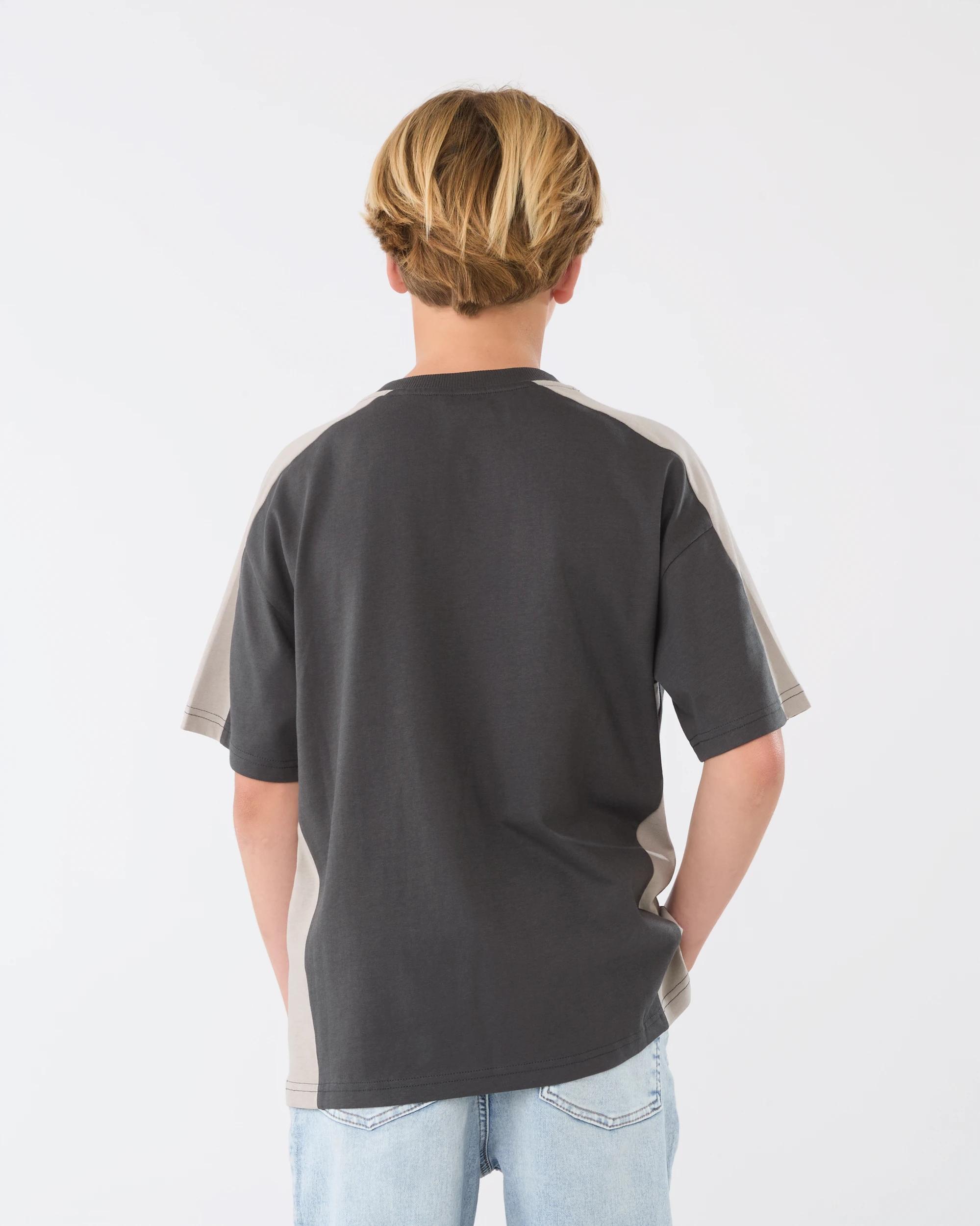 2 Short Sleeve Panelled Printed T-shirt Blk Sand, 2 of 8