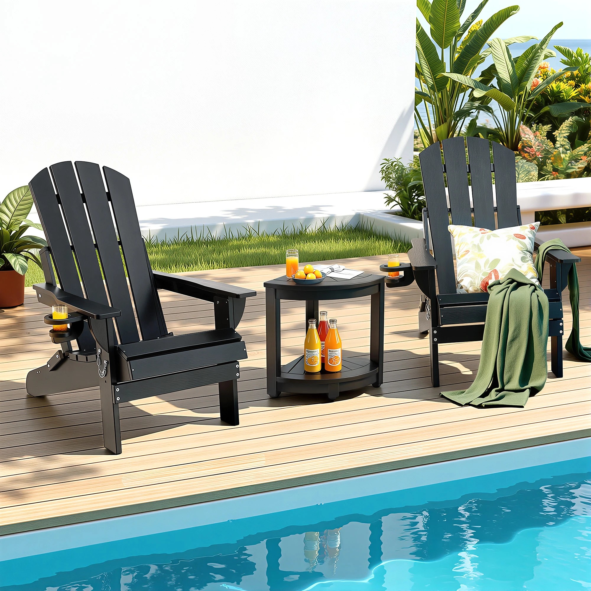 4 Gardeon Outdoor Coffee Side Table HDPE Desk Corner Shower Stool Bench Seat with Storage Shelf - Black, 4 of 8