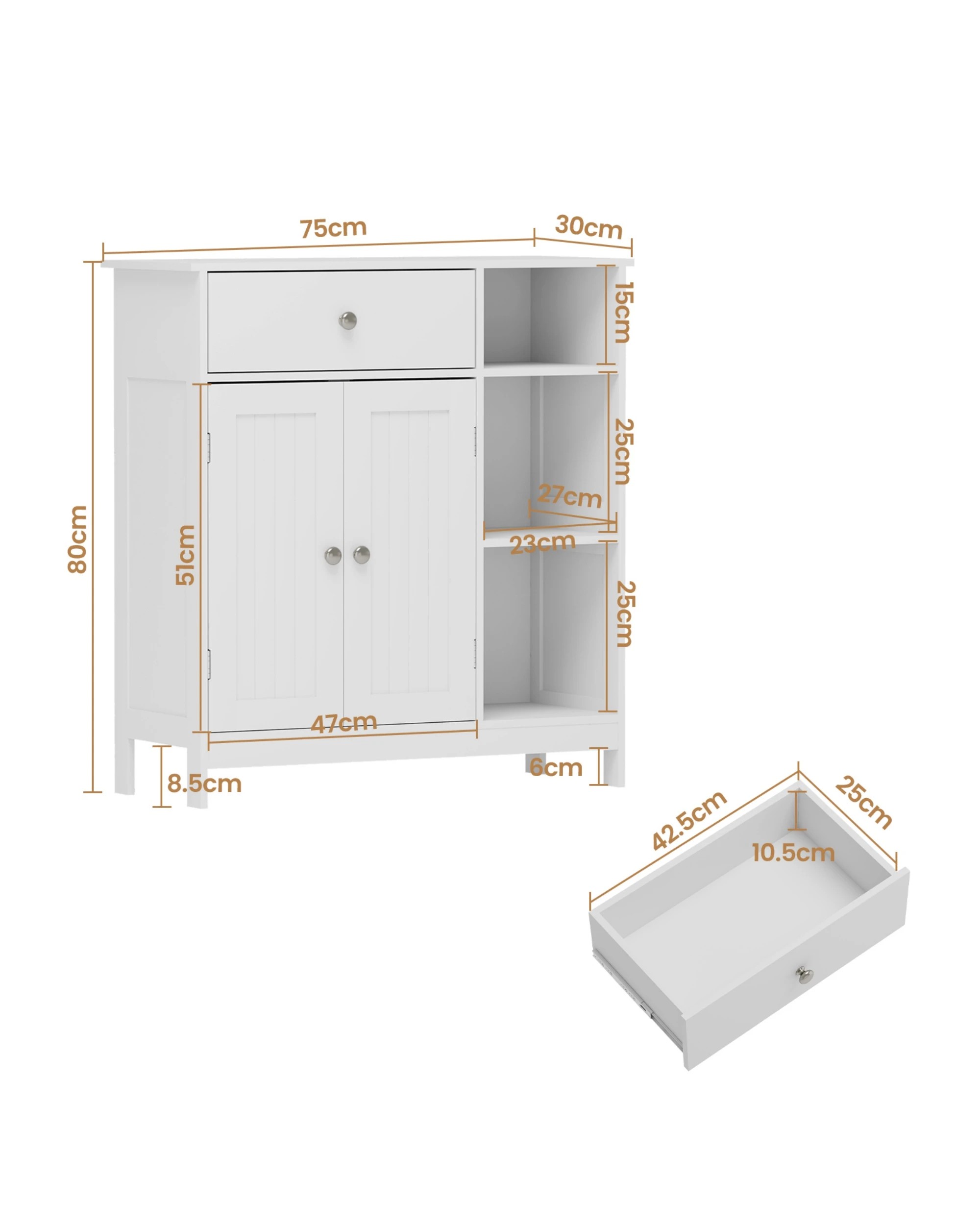 2 Advwin Sideboard Buffet Cabinet 3-Tier Kitchen Storage Cupboard Bathroom Cabinet Hallway Table, 2 of 9