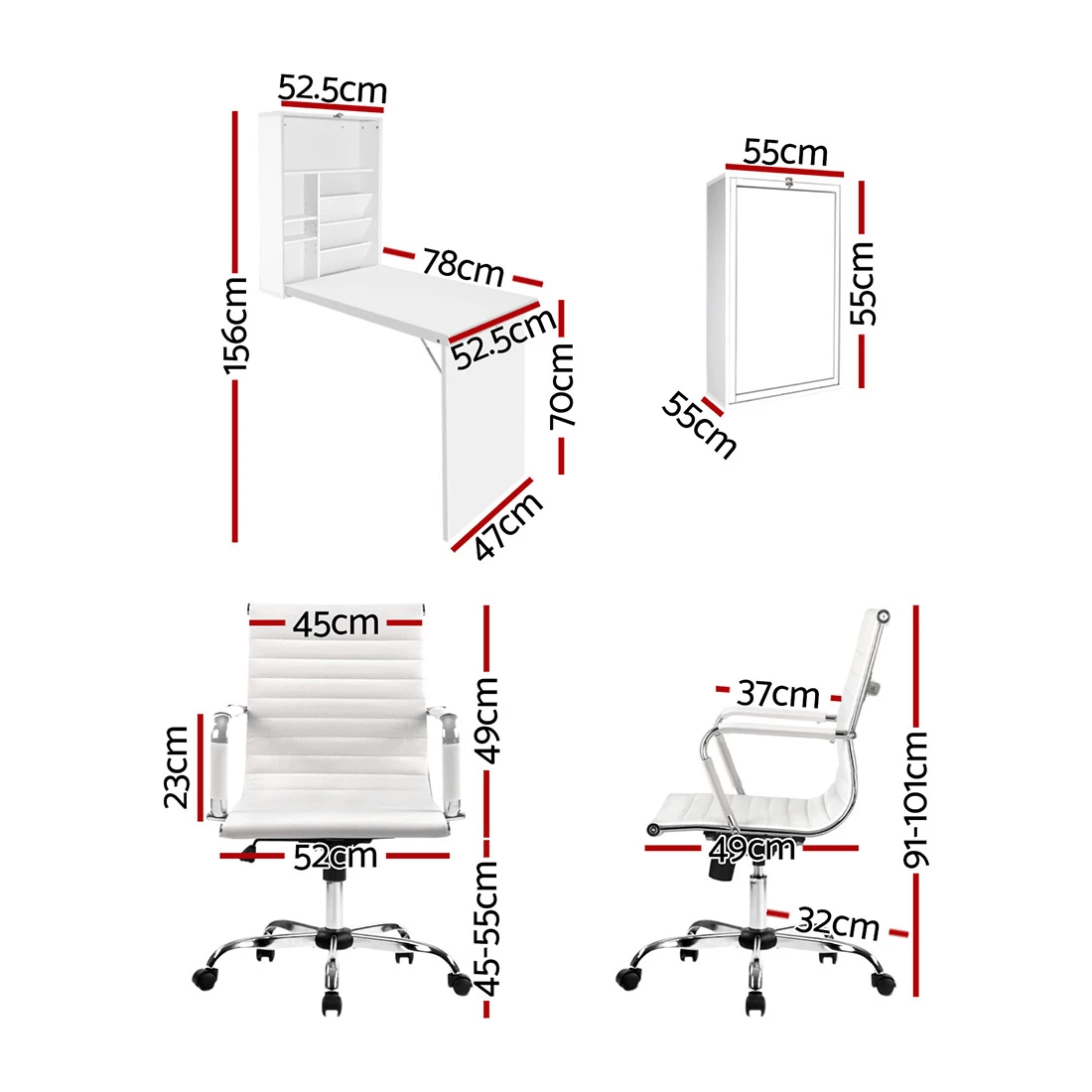 2 Artiss Computer Desk Office Chair Set PU Leather Wall Mount Foldable Table - Multi, 2 of 2