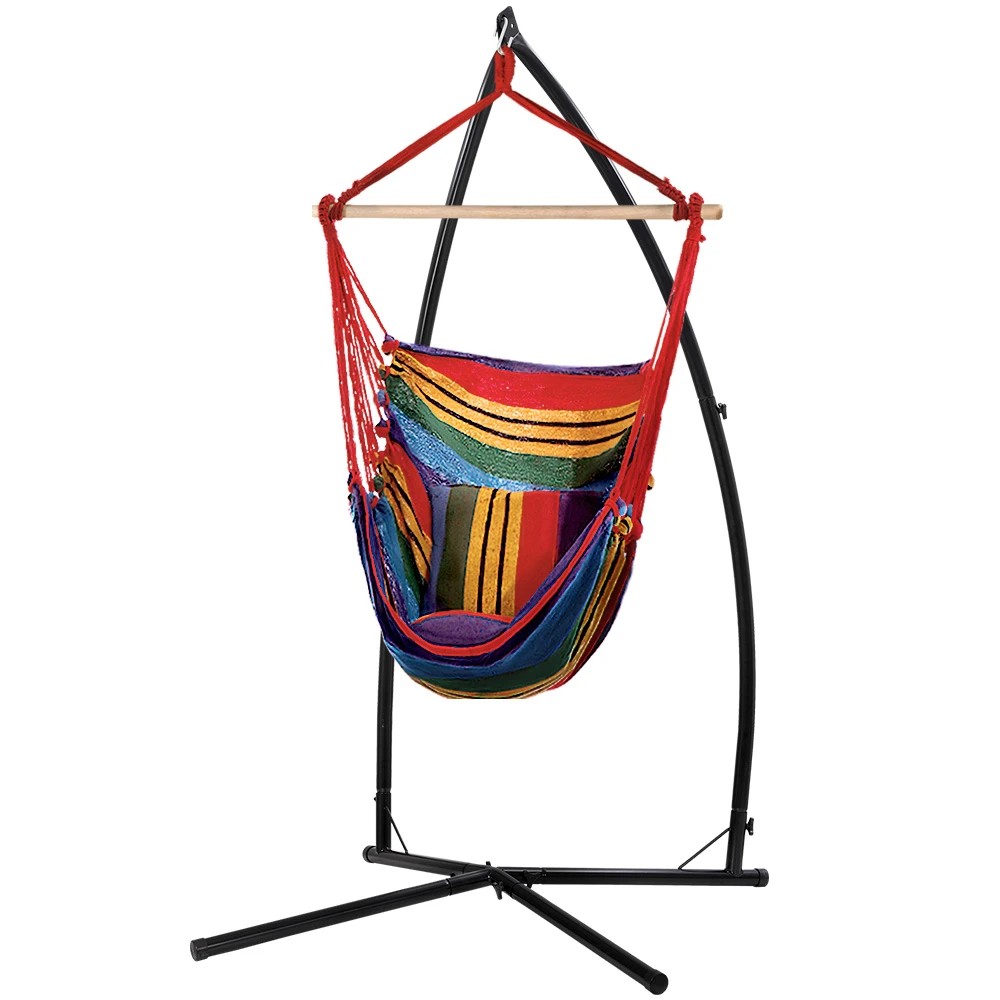 1 Gardeon Hammock Chair Outdoor Camping Hanging with Steel Stand Rainbow - Multi, 1 of 5
