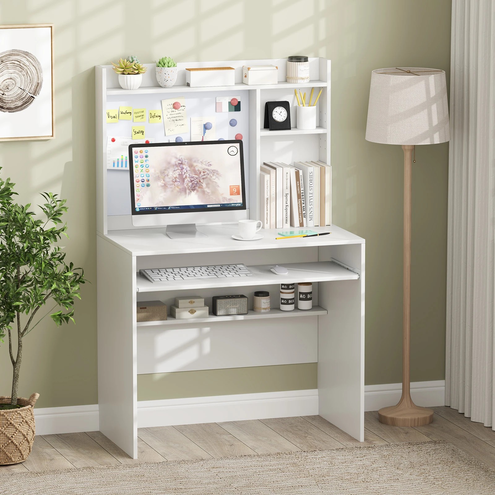 2 Costway Computer Desk w/Bulletin Board Keyboard Tray & Storage Shelf Home Office Table, 2 of 3