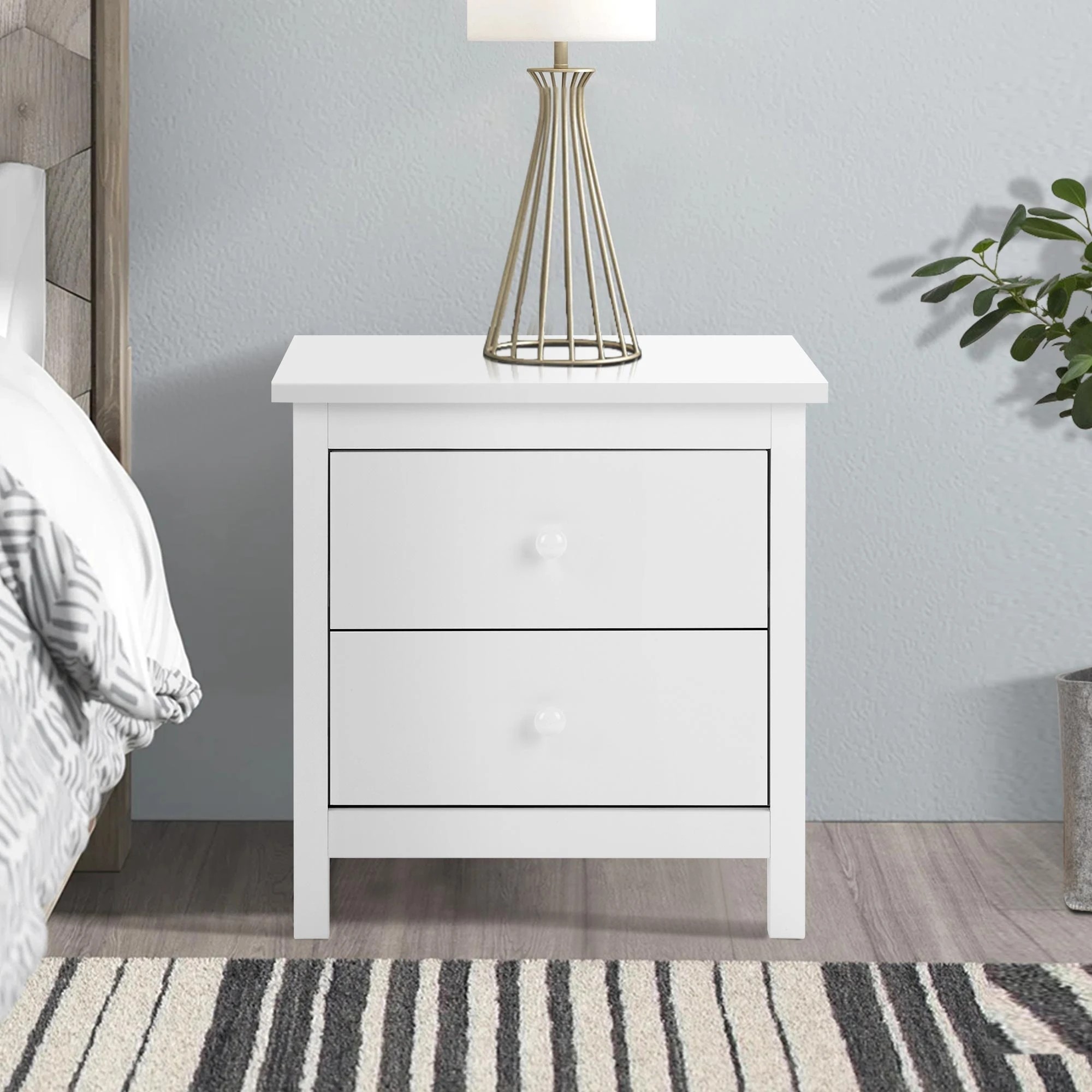 4 Alfordson Bedside Table Hamptons Nightstand Storage Side End 2 Drawers - White, 4 of 10