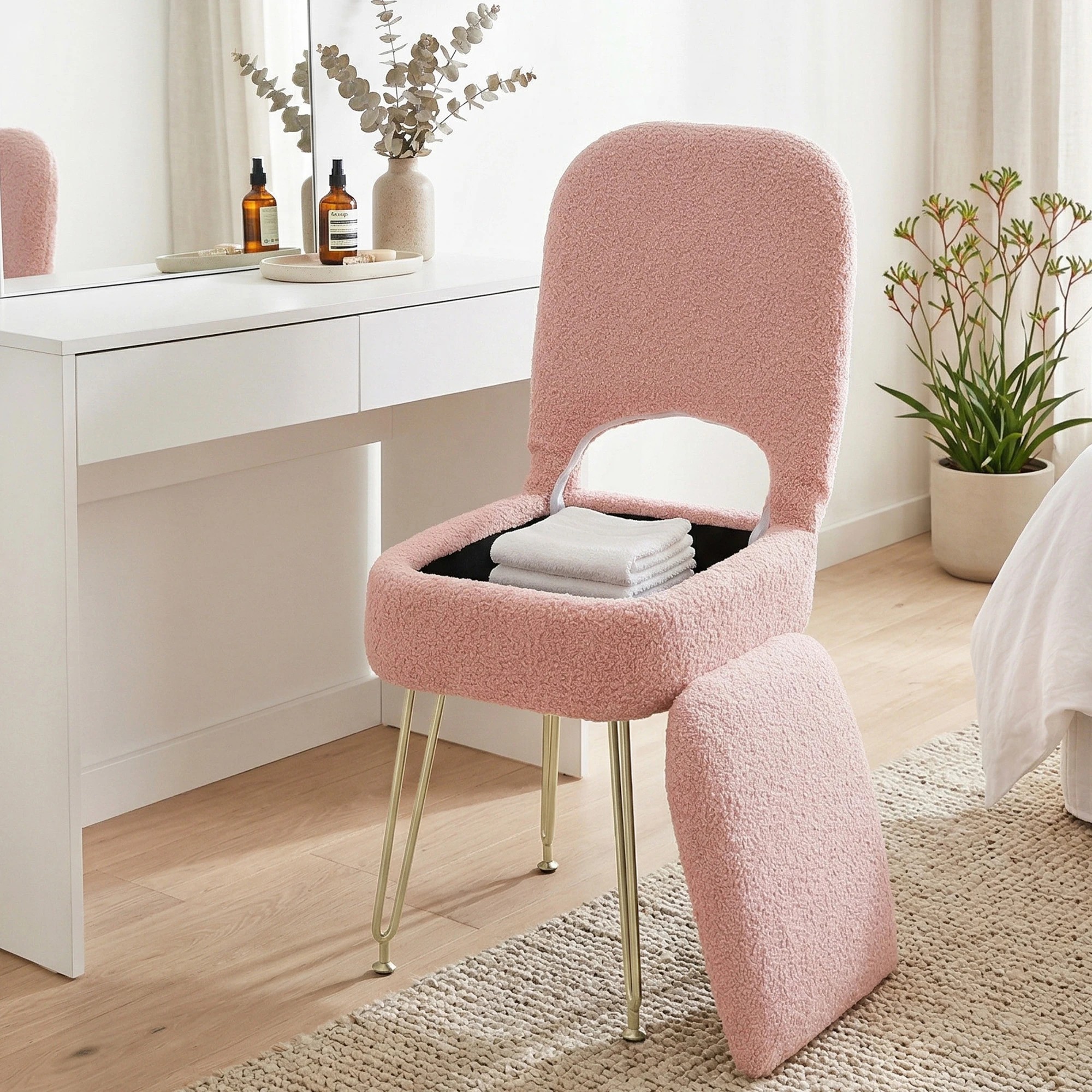 8 Artiss Storage Ottoman Vanity Stool Foot Stool Folding Back - Pink, 8 of 8