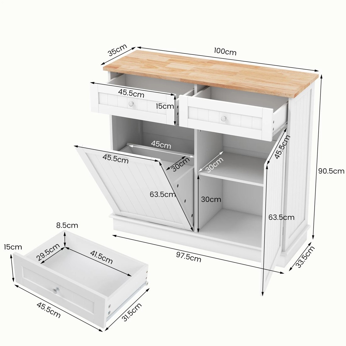 4 Costway Kitchen Cabinet w/Trash Bin White, 4 of 5