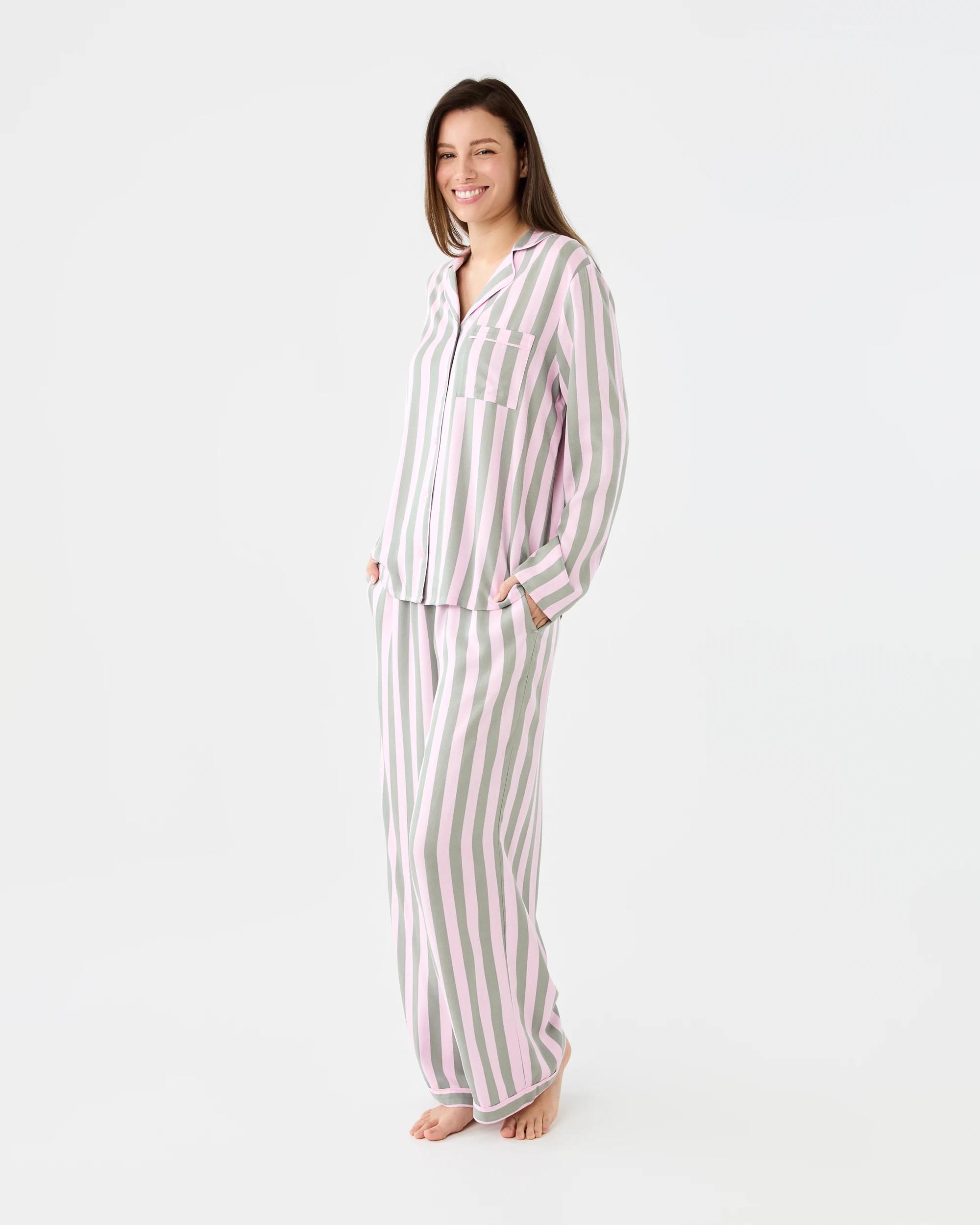 2 Long Sleeve Viscose Twill Pyjama Set Candy Strp, 2 of 7