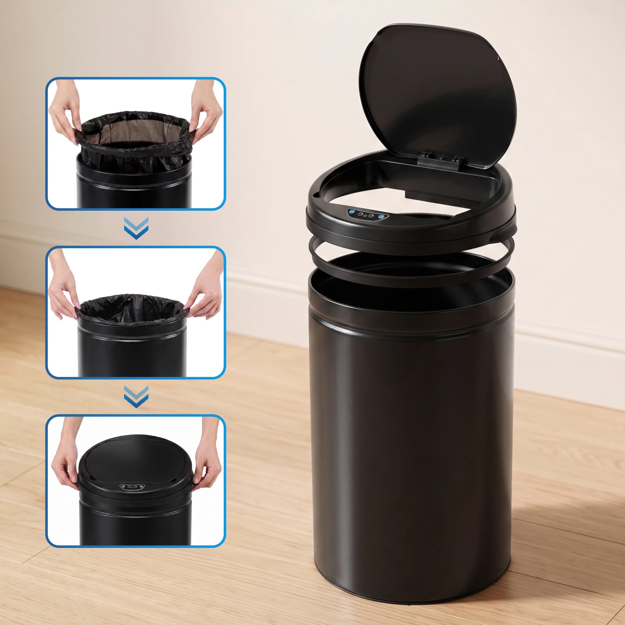 6 Devanti 30L Sensor Bin Automatic Touchless Trash Can Garbage Rubbish - Black, 6 of 9