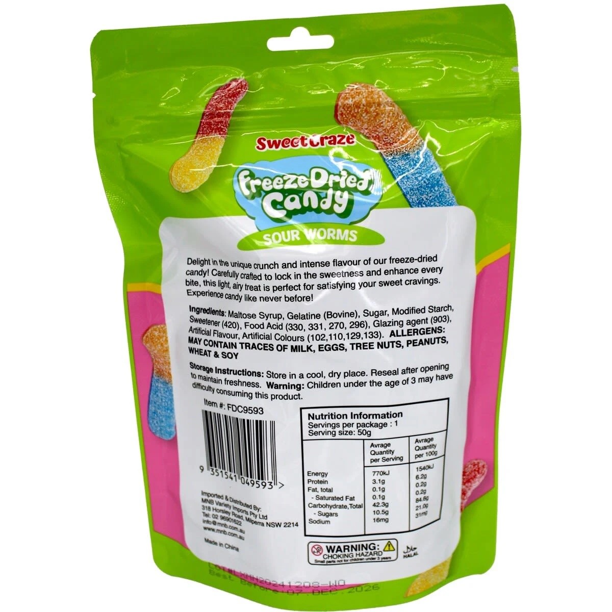 2 Sweet Craze Sour Worms Freeze Dried Candy 50g, 2 of 2