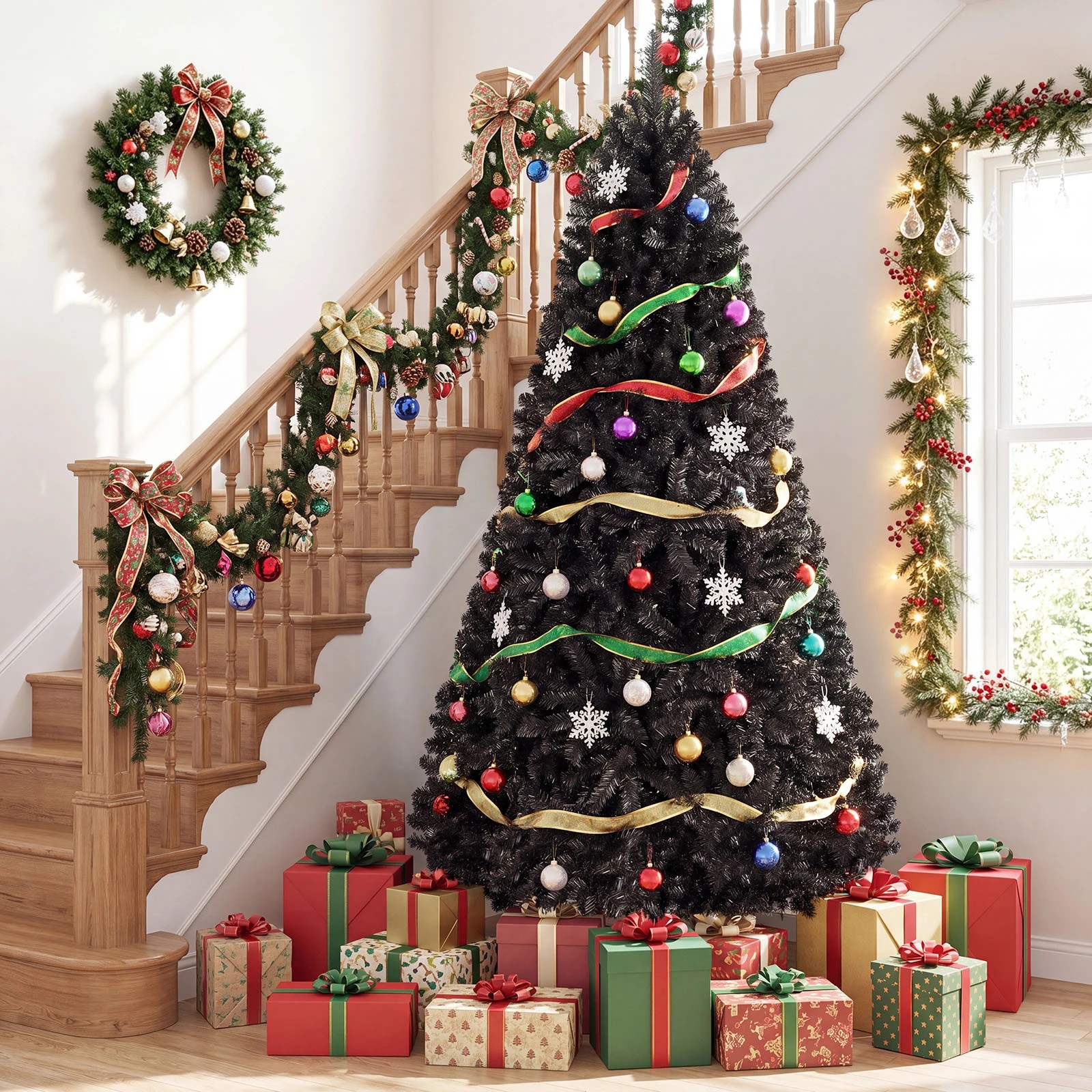Costway 228cm Black Artificial Halloween Christmas Tree w/1258 Tips ...