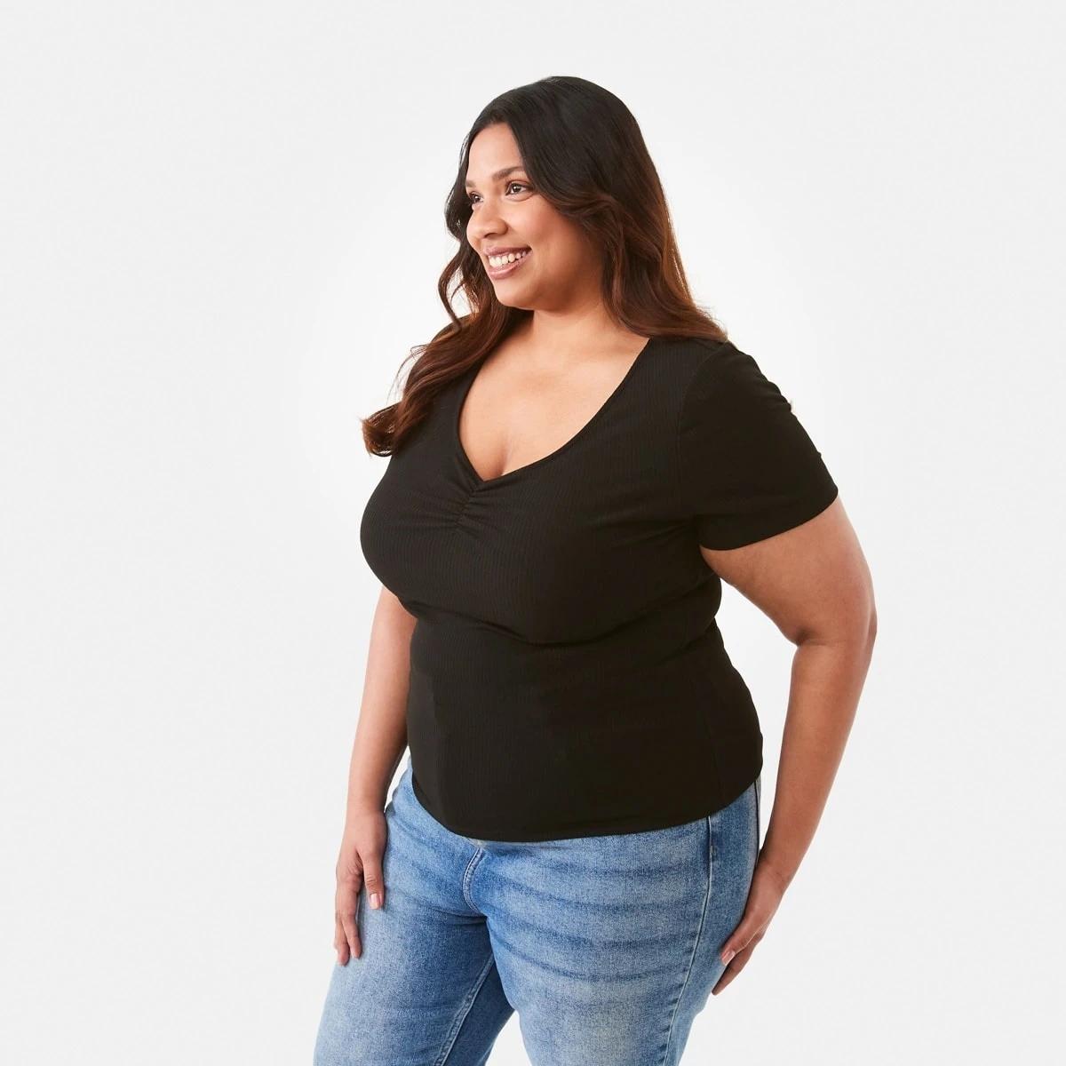 2 Curve Short Sleeve Ruch Top Black, 2 of 6