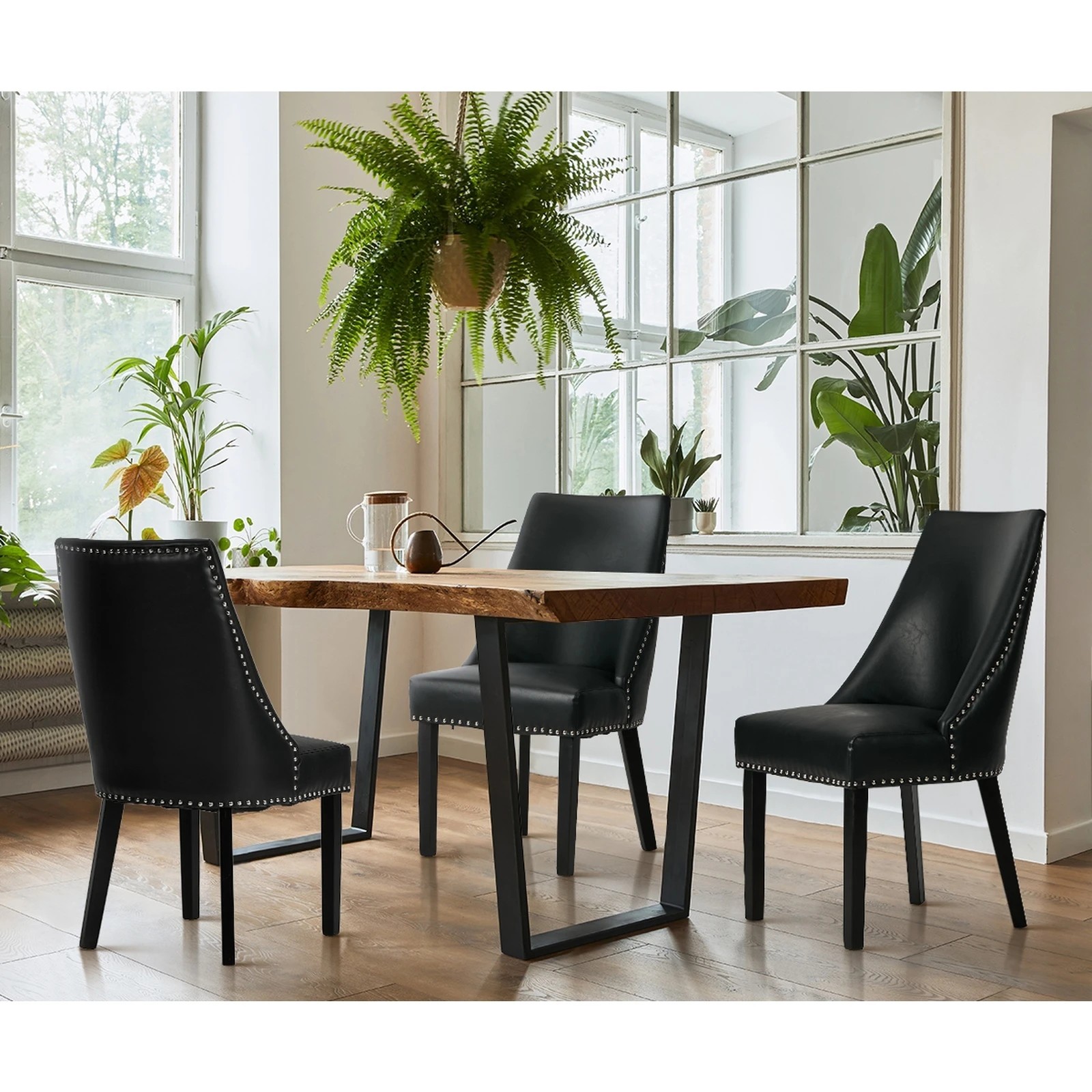 4 Oikiture 4PCs PU Leather Dining Chair Kitchen Padded Seat Winglet Design - Black, 4 of 9