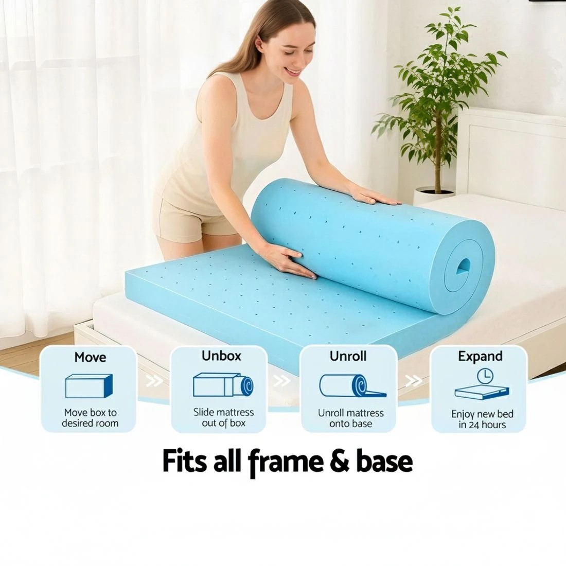 9 Giselle 12cm Memory Foam Mattress Topper Ventilated Cool Gel Bamboo Cover Single - Single Bed - Blue, 9 of 9