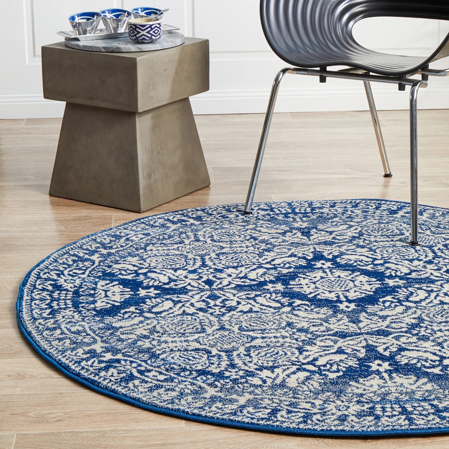 1 Common Ground Rugs Phantom 358 200x200cm - Medium Round Power Loomed Pet Friendly Rug - Blue, 1 of 9