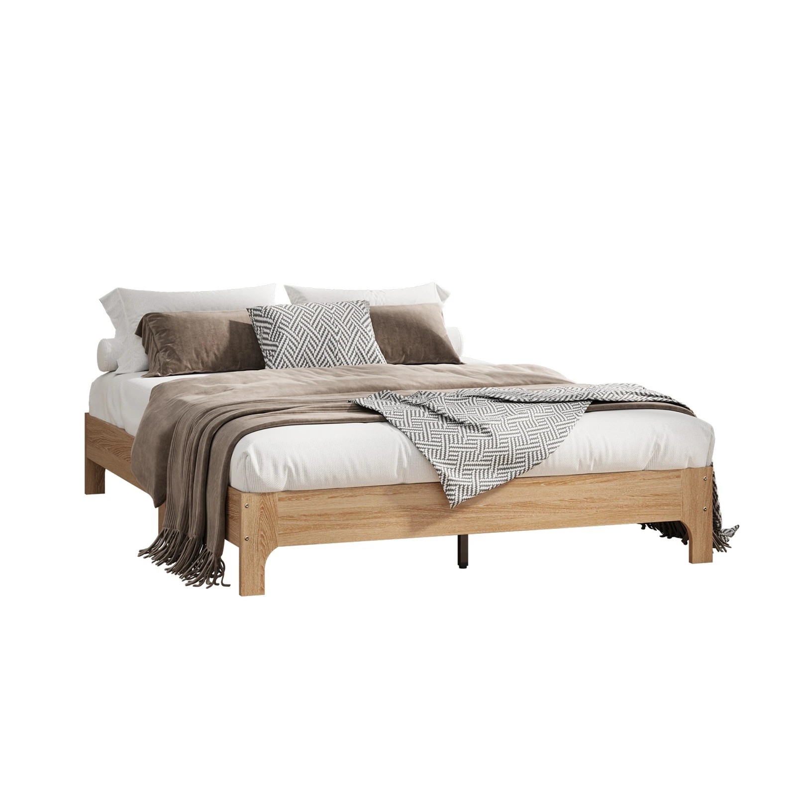 1 Oikiture Bed Frame Wooden Mattress Base Platform Beds - Queen Bed - Natural, 1 of 9