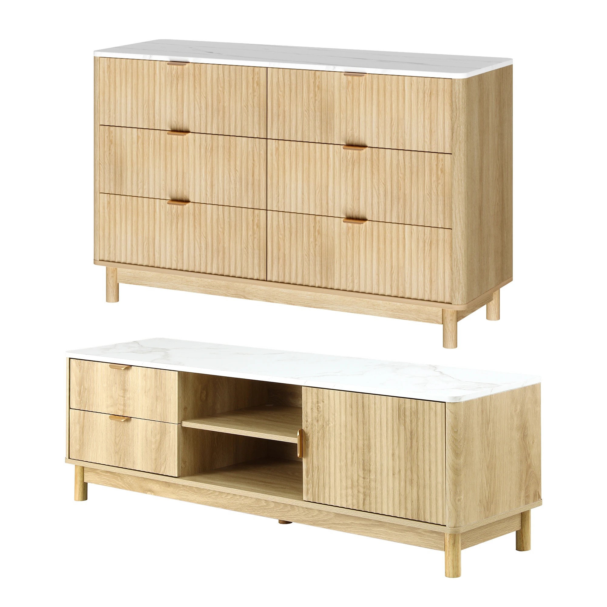 1 Artiss TV Unit & Chest of Drawers Set Solid Wood Legs - Natural, 1 of 3