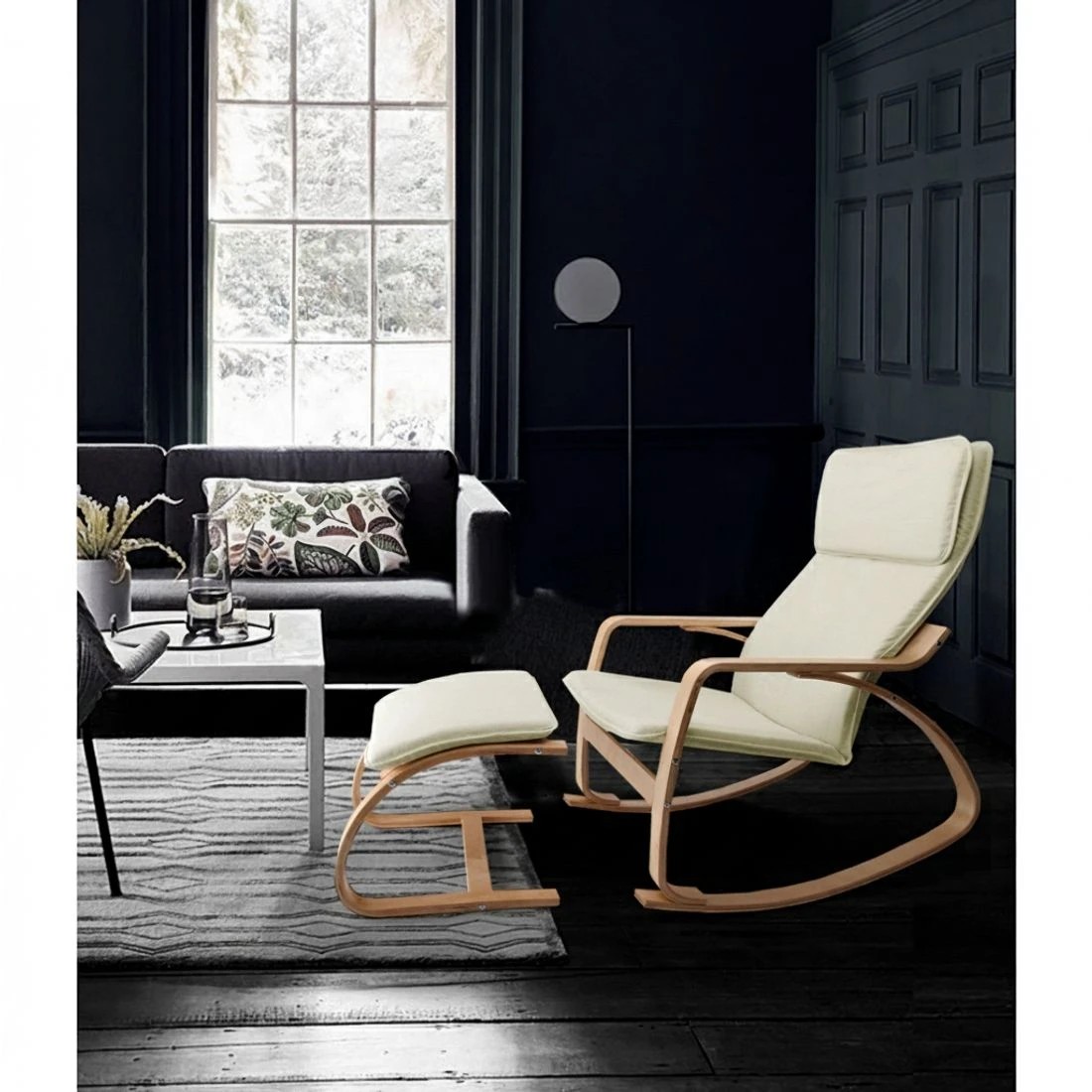 6 Artiss Rocking Armchair Footstool Bentwood - Beige, 6 of 8