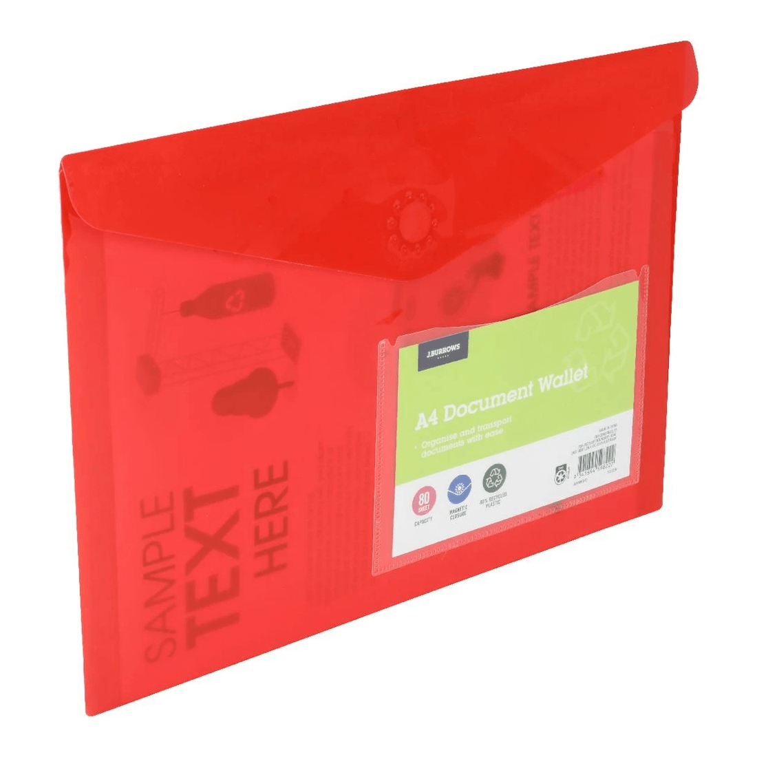 3 J.Burrows A4 Document Wallet Magnetic Closure Red, 3 of 3