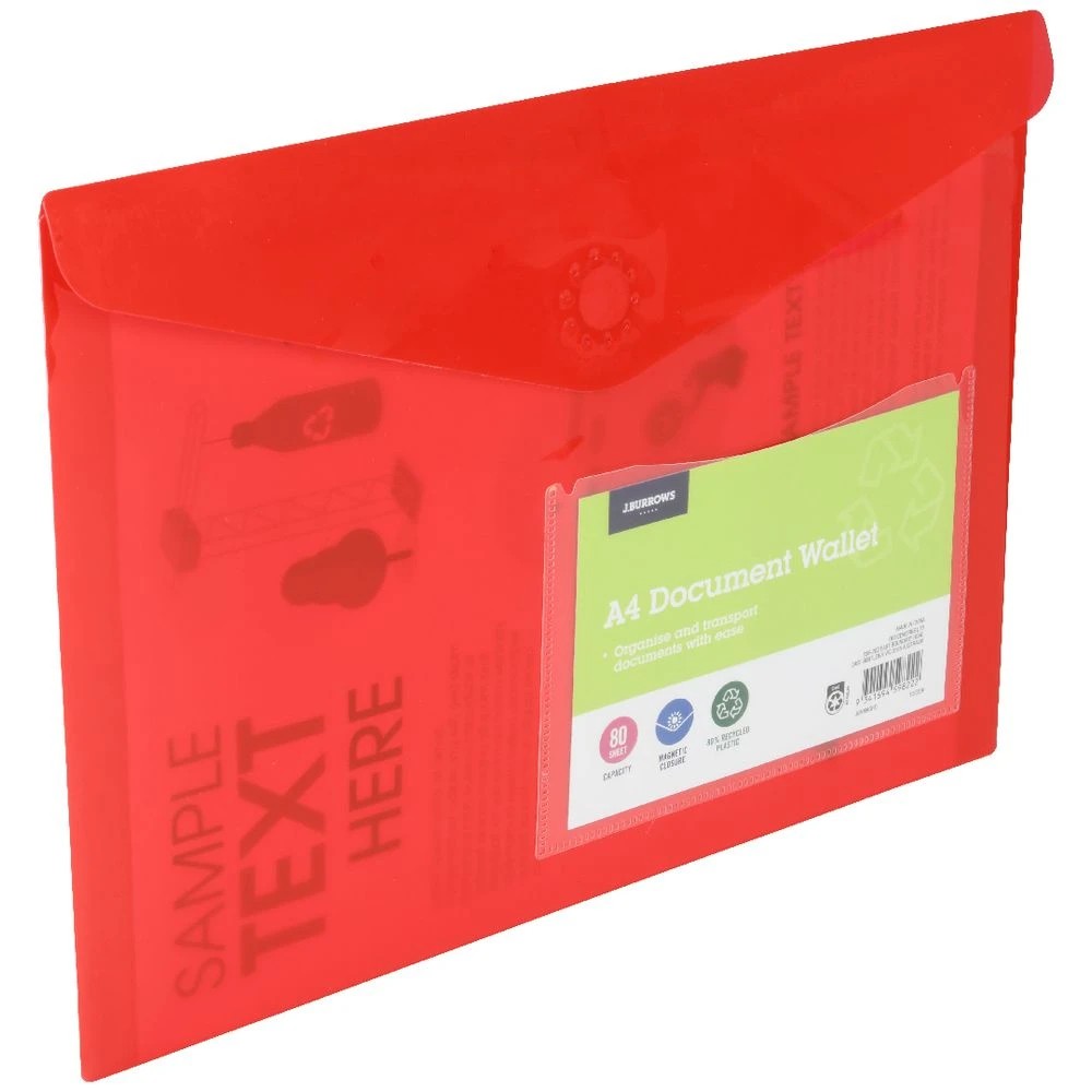 3 J.Burrows A4 Document Wallet Magnetic Closure Red, 3 of 4