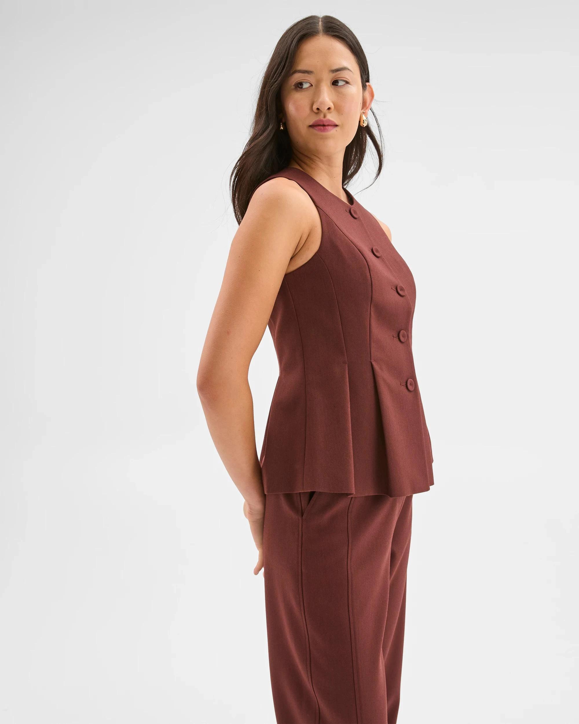 5 Preview Sleeveless Peplum Vest RUM RAISIN, 5 of 8