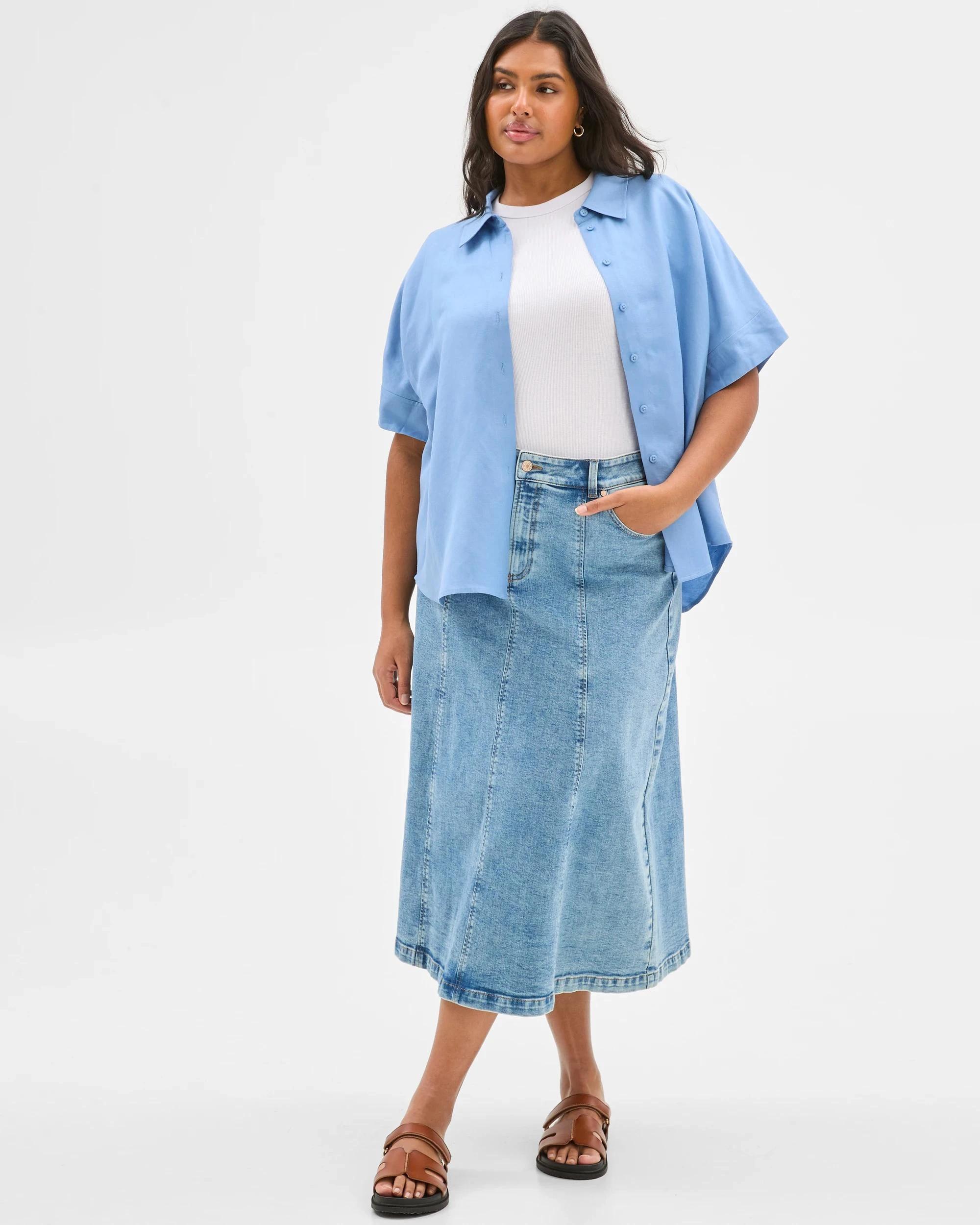 4 Target Plus Size European Linen Blend Boxy Shirt ASHLEIGH BLUE, 4 of 6
