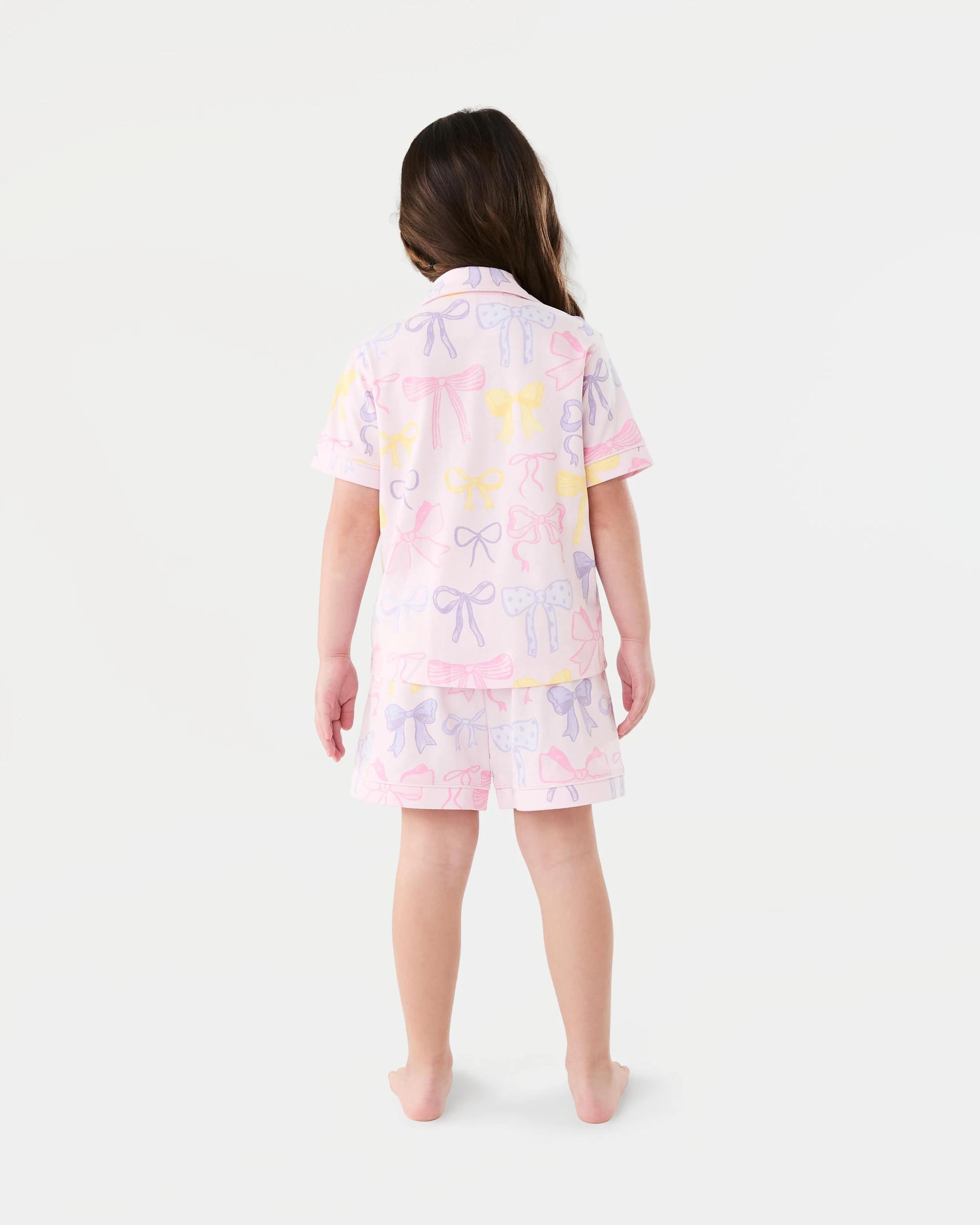2 Short Sleeve Jersey Button Down Pyjama Set Multi Bow, 2 of 6