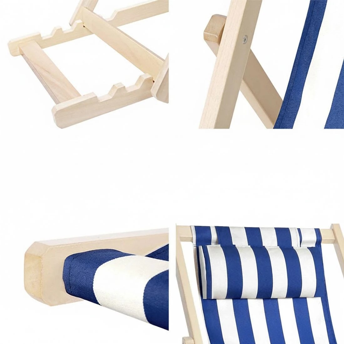 4 Gardeon Outdoor Deck Chair Wooden Sun Lounge Folding Beach Patio Furniture - Blue, 4 of 8