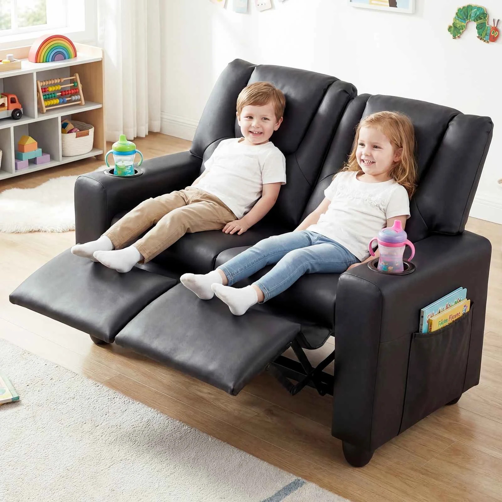3 Costway 2-Seater Recliner Chair Double Sofa Adjustable Couch PU Leather - Black, 3 of 3