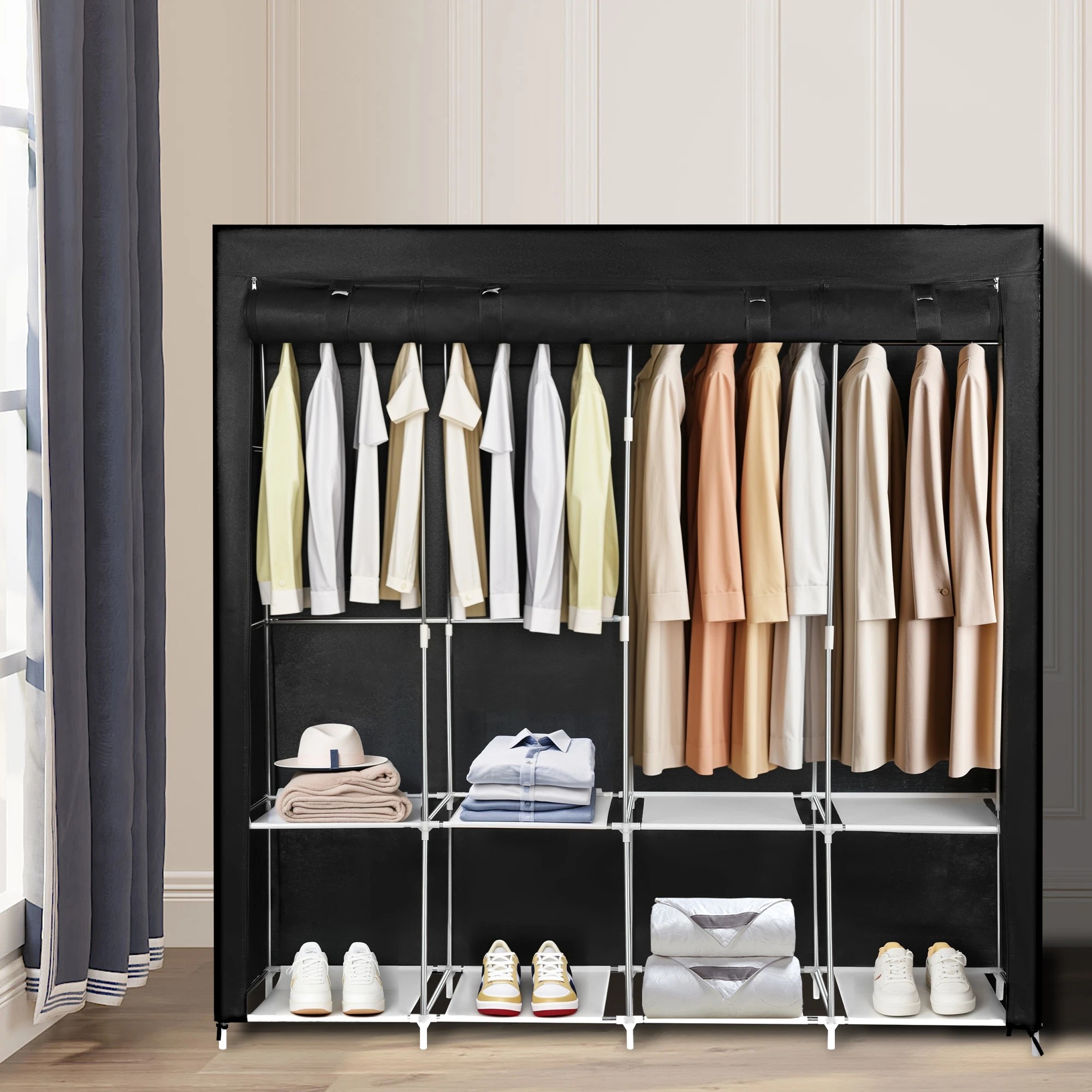 7 Levede Closet Wardrobe Fabric - Black, 7 of 10