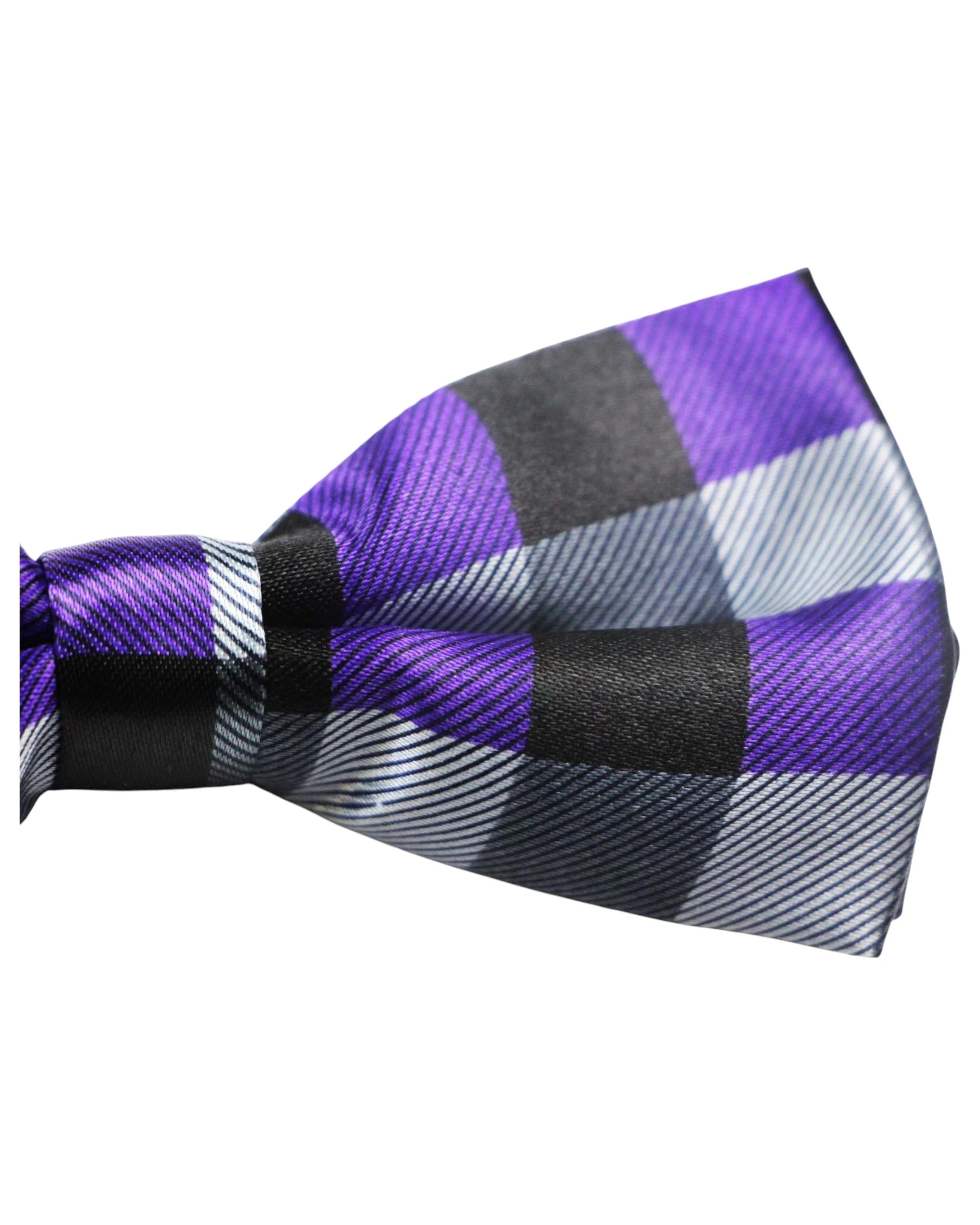 3 Zasel Mens Black, Silver & Purple Square Patterned Bow Tie - Multi, 3 of 5
