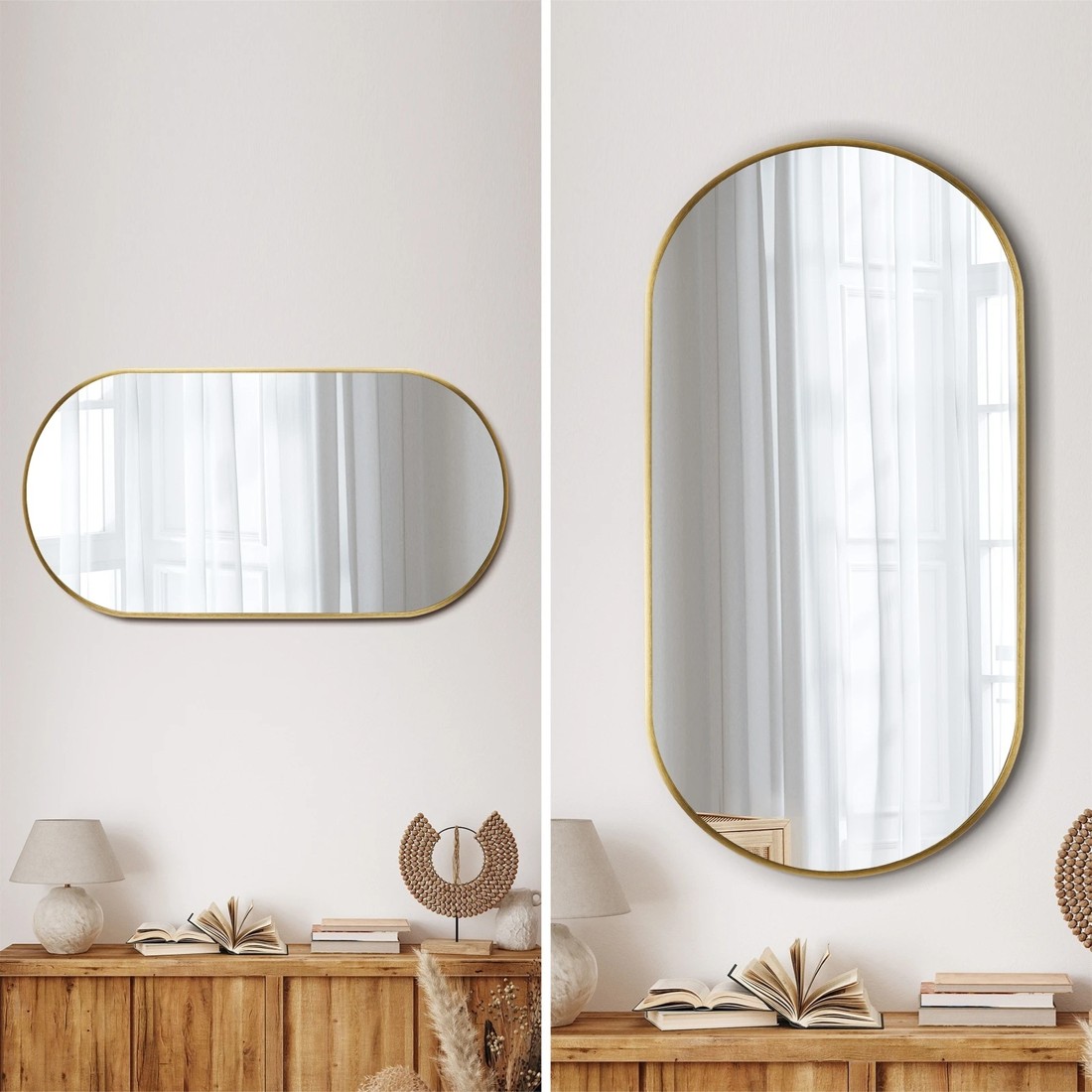 3 Oikiture Wall Mirrors Oval Makeup Mirror Bedroom Home Decor 84x50cm
 - Gold, 3 of 9