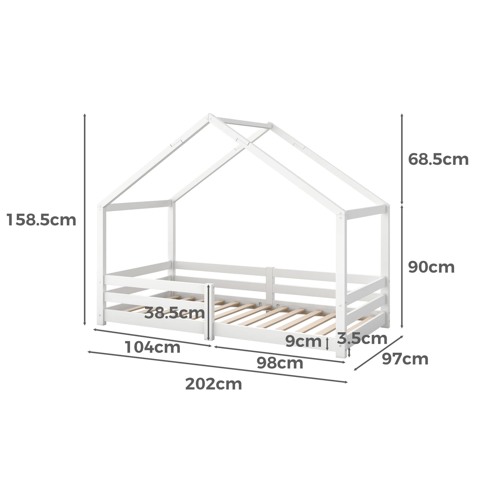 5 Alfordson Kids Bed Frame Wooden Timber Single House Frame Platform Base - White, 5 of 7