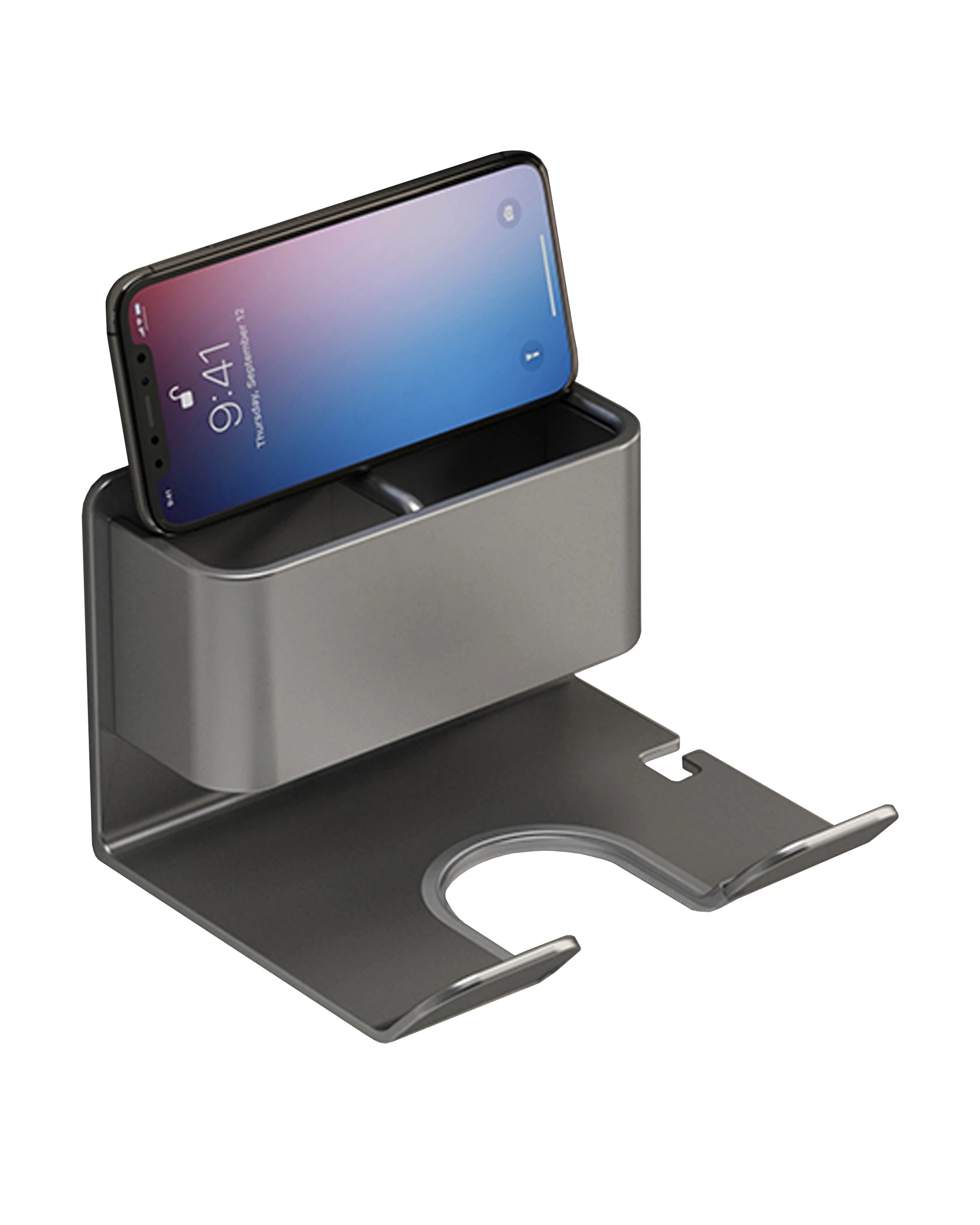 2 TODO Hair Dryer Holder Caddy Aluminium Alloy Bathroom Storage Shelf Rust Free Wall Mounted - Carbon Grey - Grey, 2 of 5