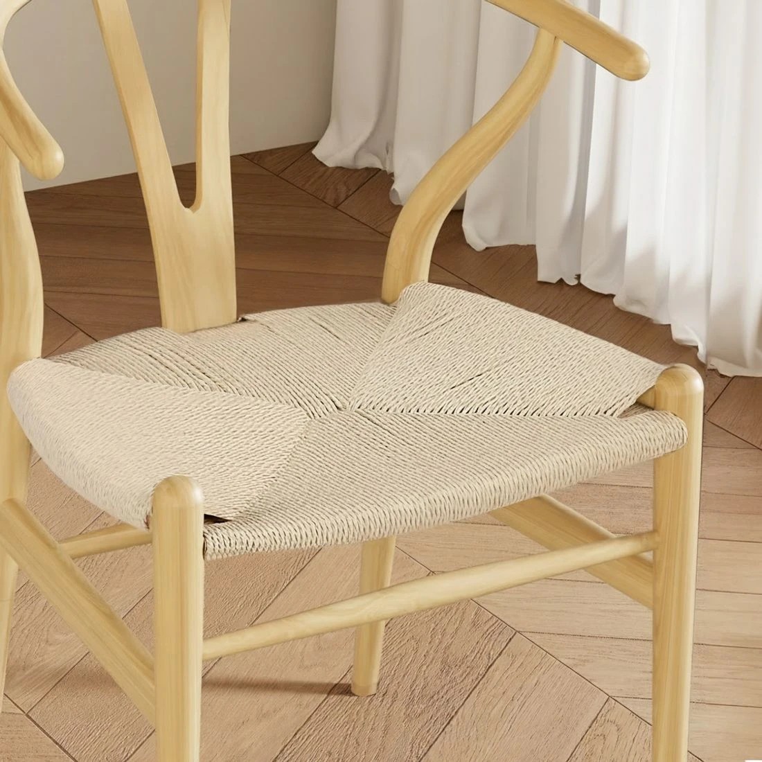 5 1 Set of 6 Artiss Dining Chairs Wooden Rattan Seat Wishbone Back - Natural, 5 of 5