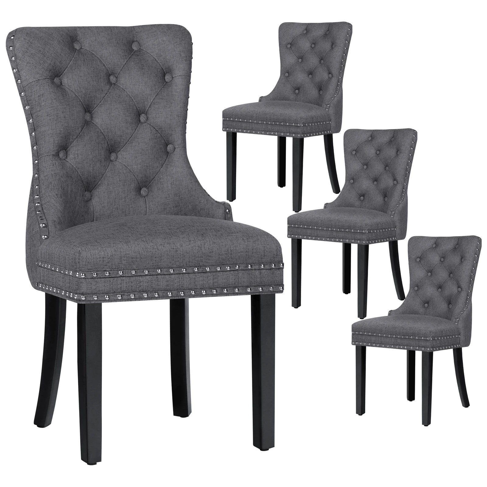 1 Alfordson 4x Dining Chair Kitchen Lounge Retro Button Tufted Wooden Fabric - Grey, 1 of 10