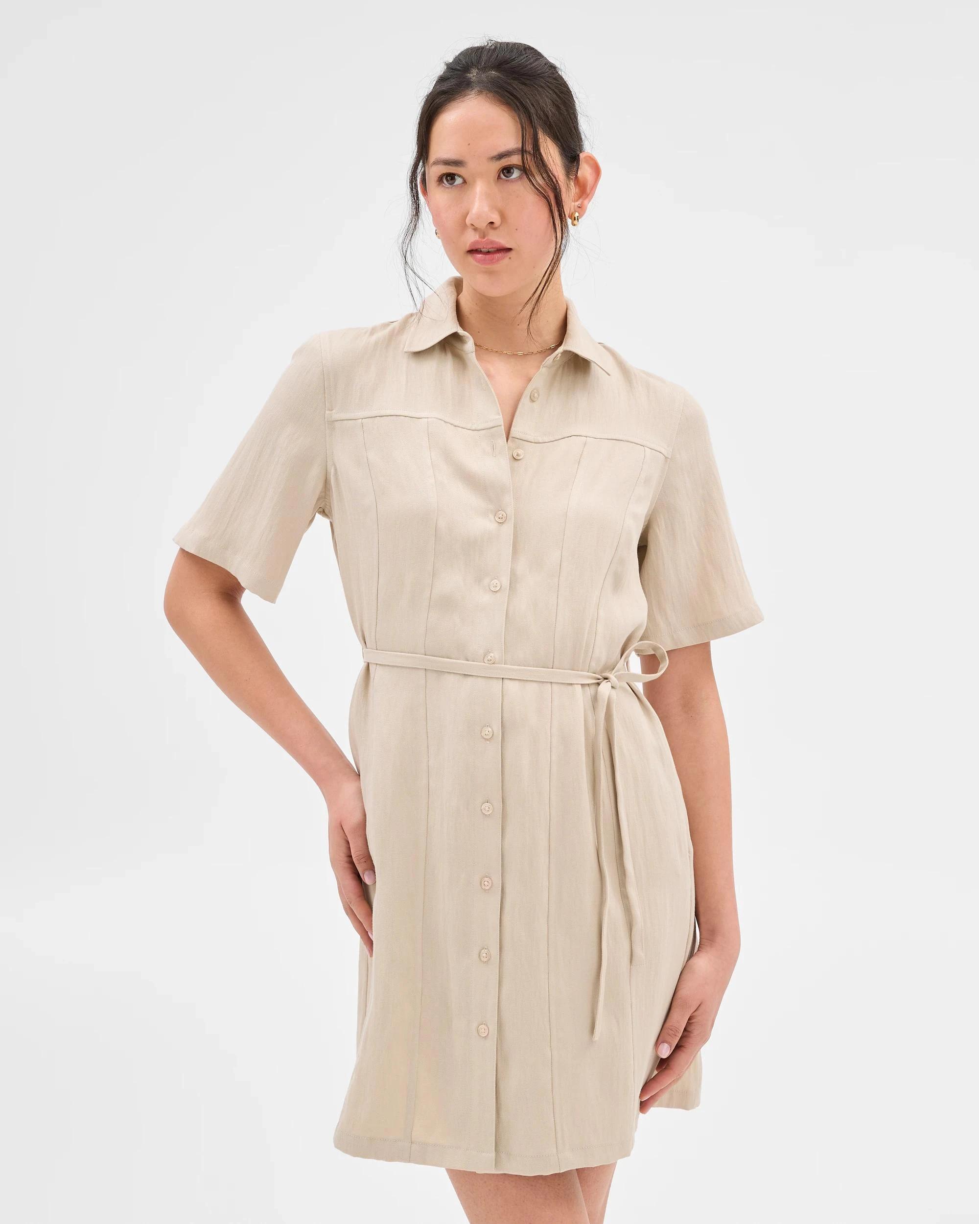 1 Summer Twill Seam Detail Mini Dress - Preview SAGE, 1 of 9