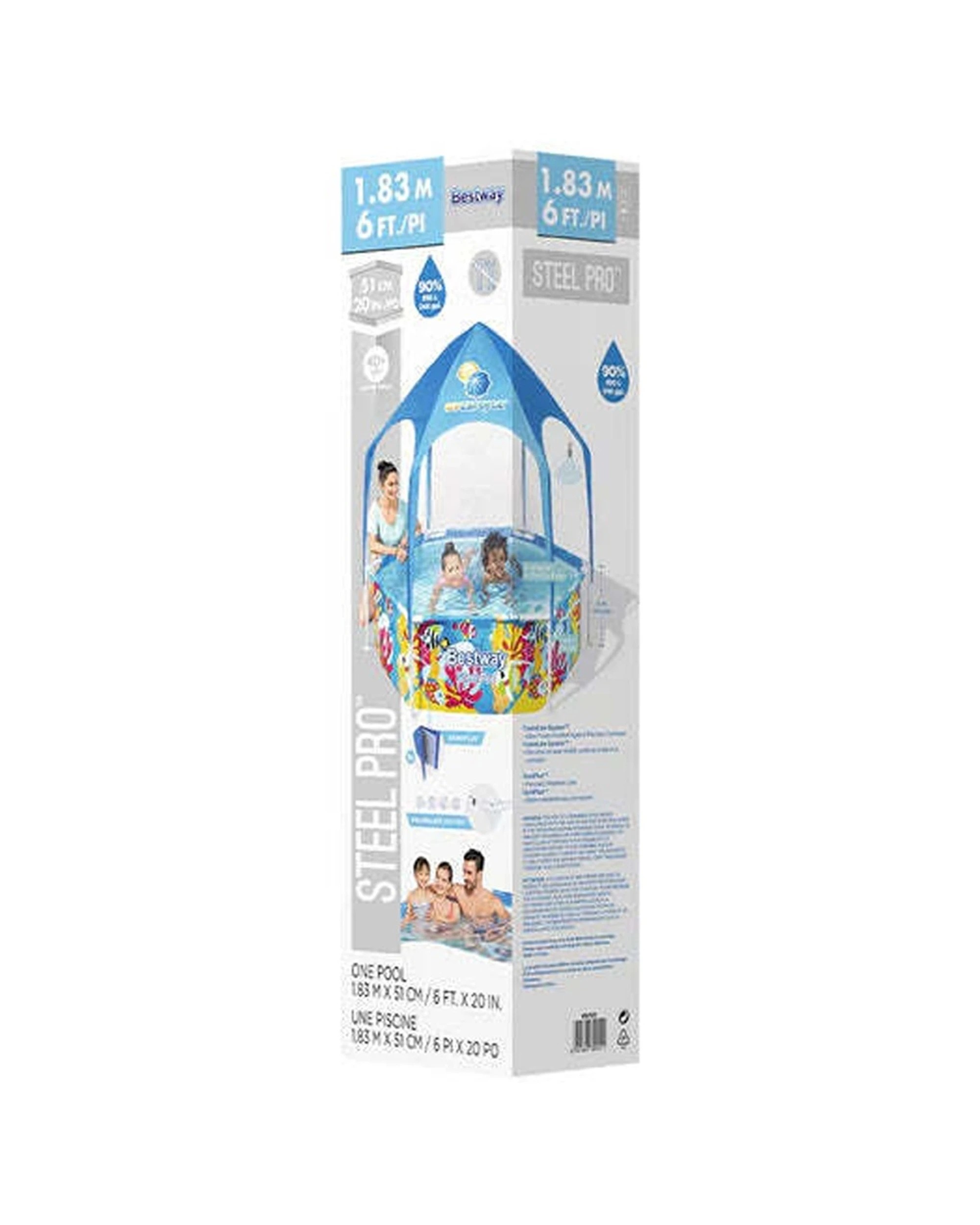 Bestway Steel Pro UV Splash-In-Shade Kids Play Pool With Canopy Shade ...