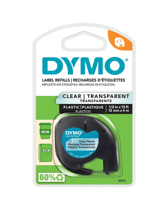 DYMO LetraTag Plastic Label Tape 12mm Black on Clear