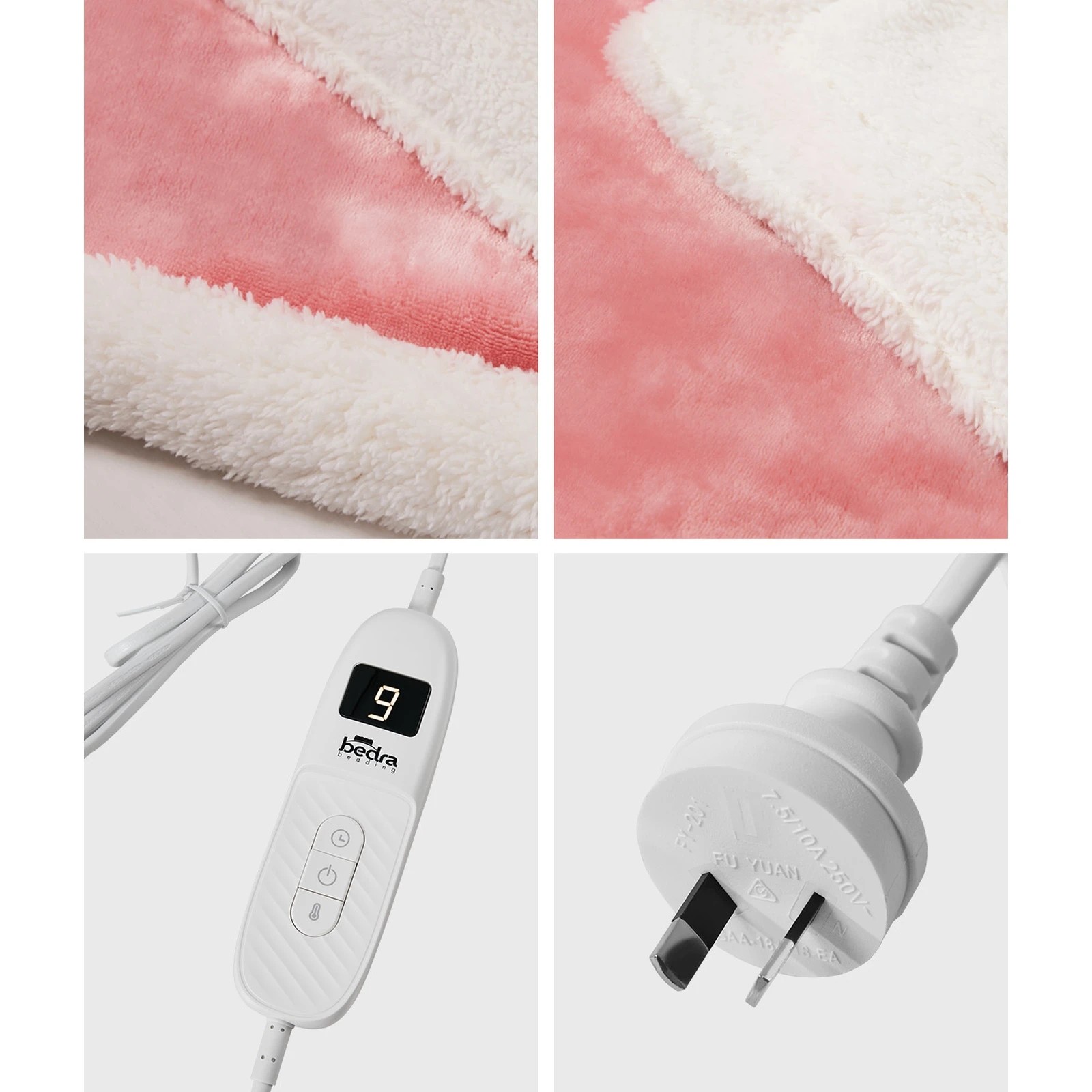 6 Bedra Bedding Electric Throw Rug Dual Side Heated Blanket Flannel&Sherpa - Single Bed - Pink, 6 of 8
