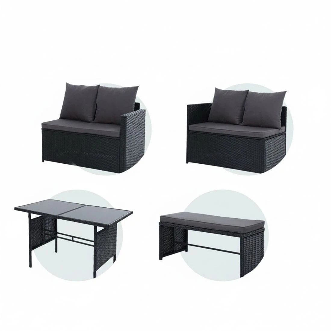 5 Gardeon Outdoor Dining Set Sofa Lounge Setting Chairs Table Bench Lawn - Black, 5 of 5