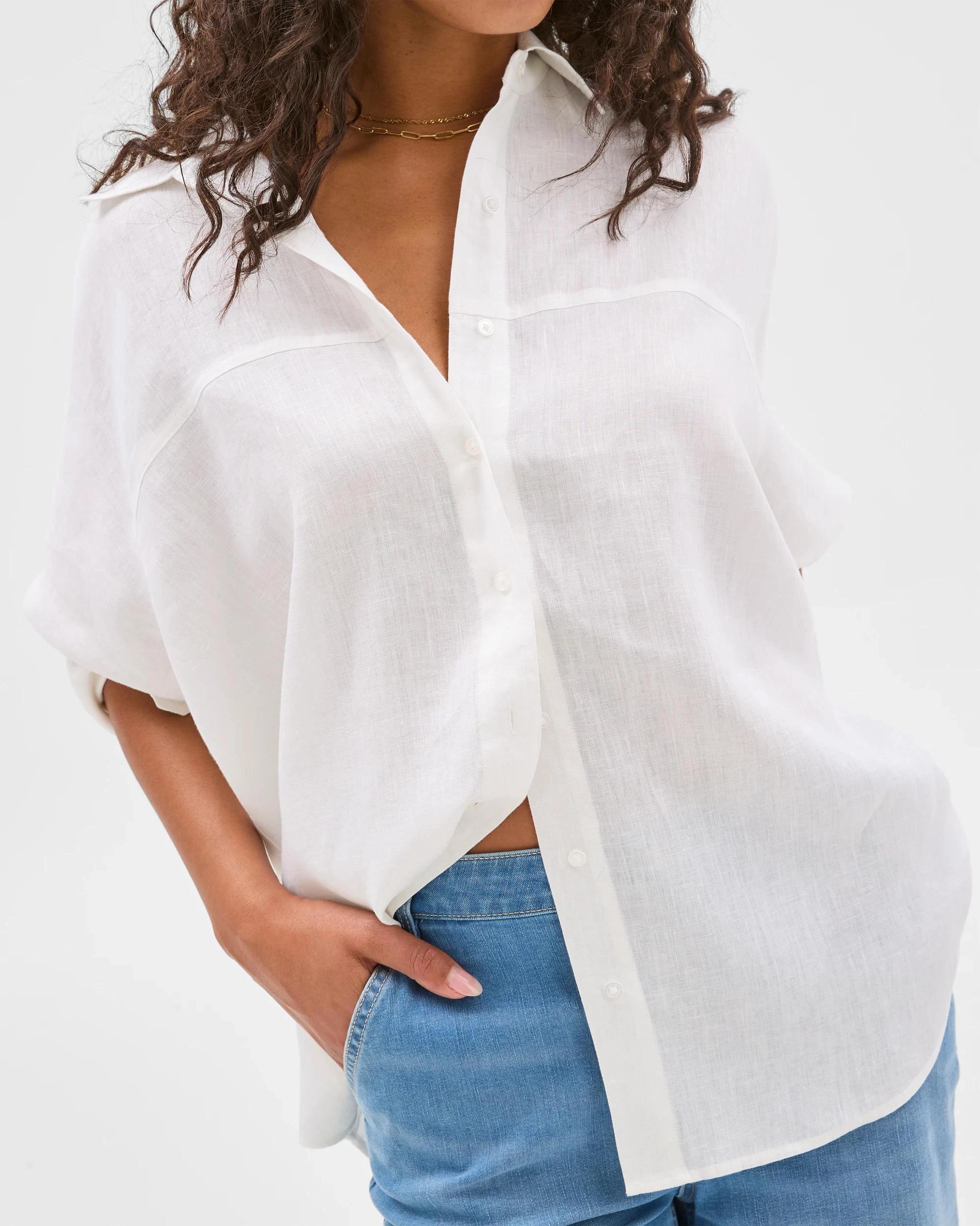 5 Target European Linen Long Sleeve Shirt WHITE, 5 of 7