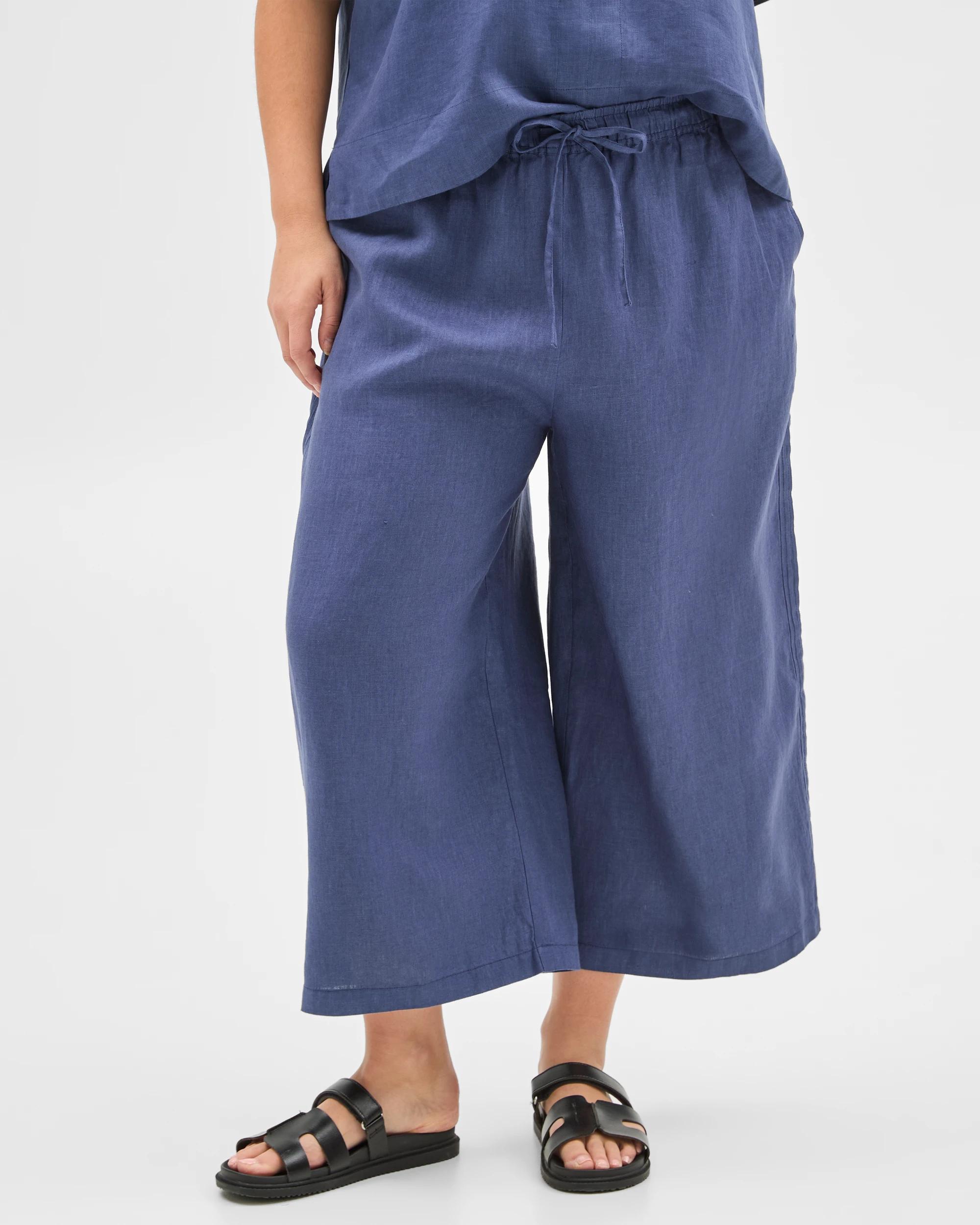 4 Target Plus Size European Linen Crop Wide Leg Pants INDIGO, 4 of 6